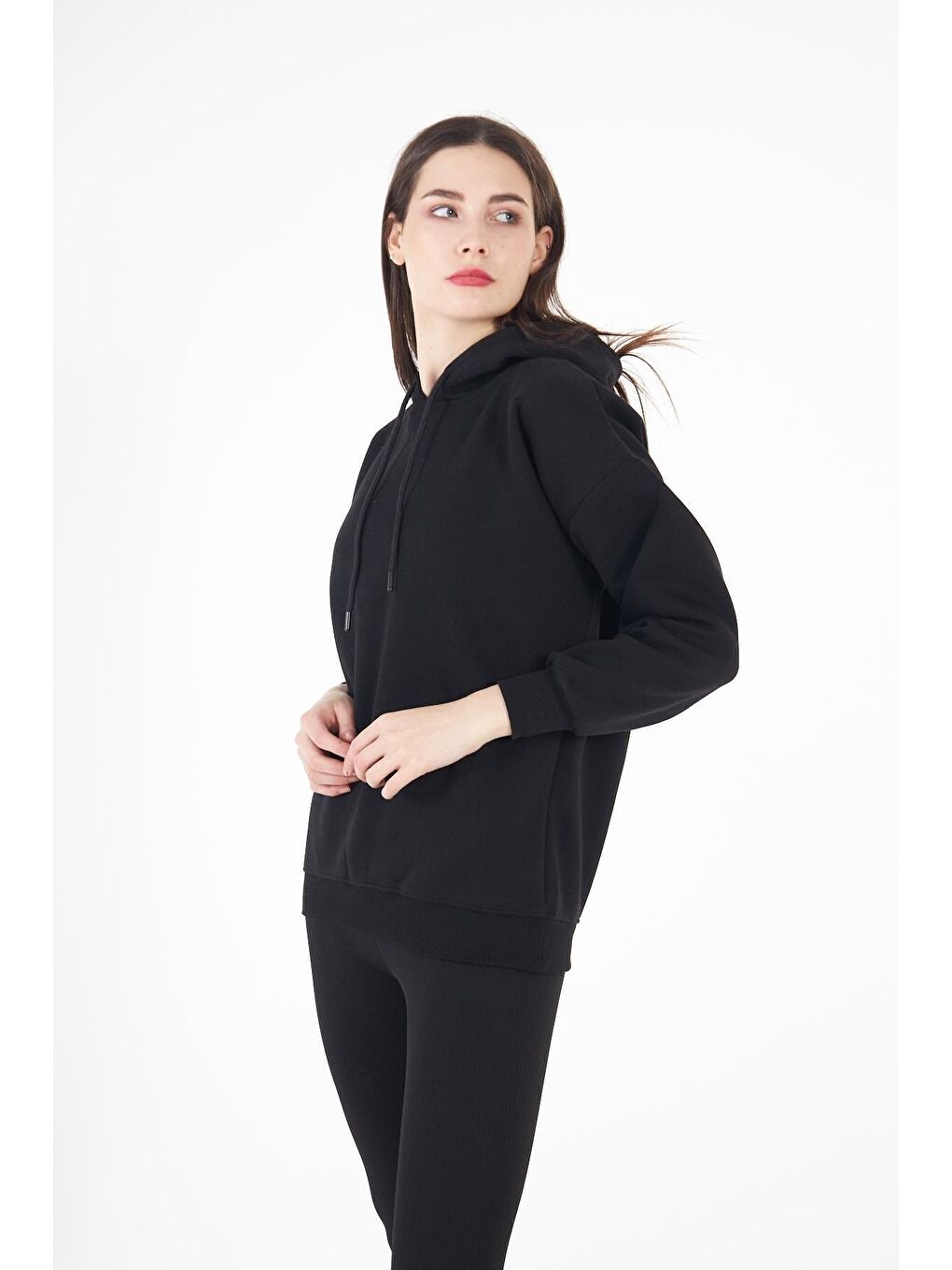 Siyah Kadın Oversize Sweatshirt-3