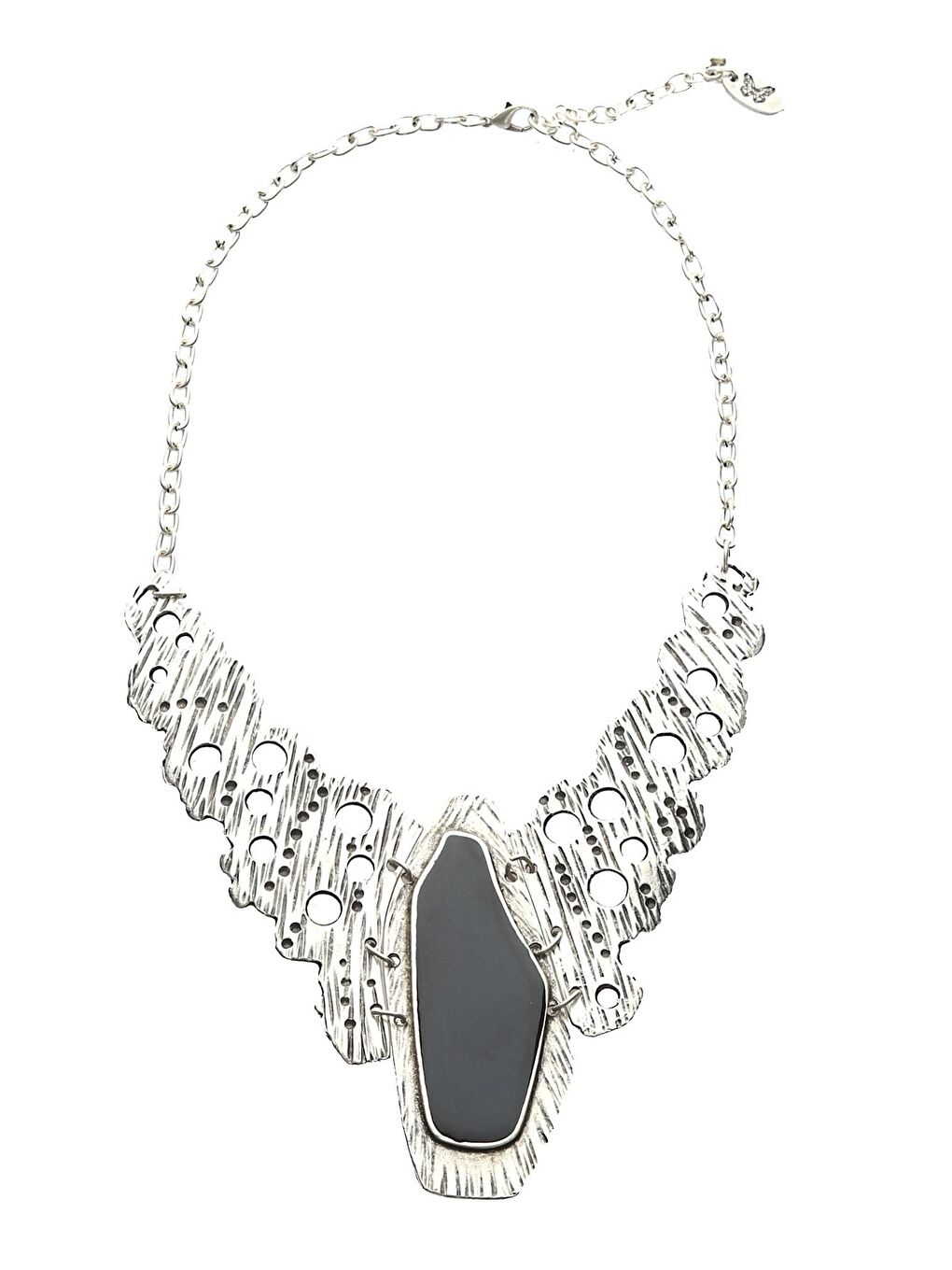 Gri Kadın Antik Gümüş Kaplama Asimetrik Parçalı Mineli Kolye