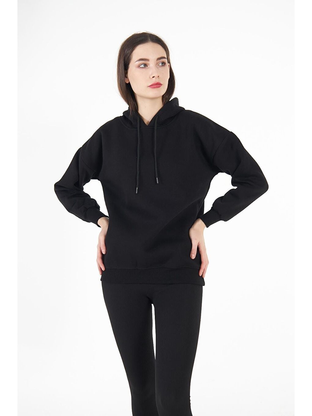 Siyah Kadın Oversize Sweatshirt-4