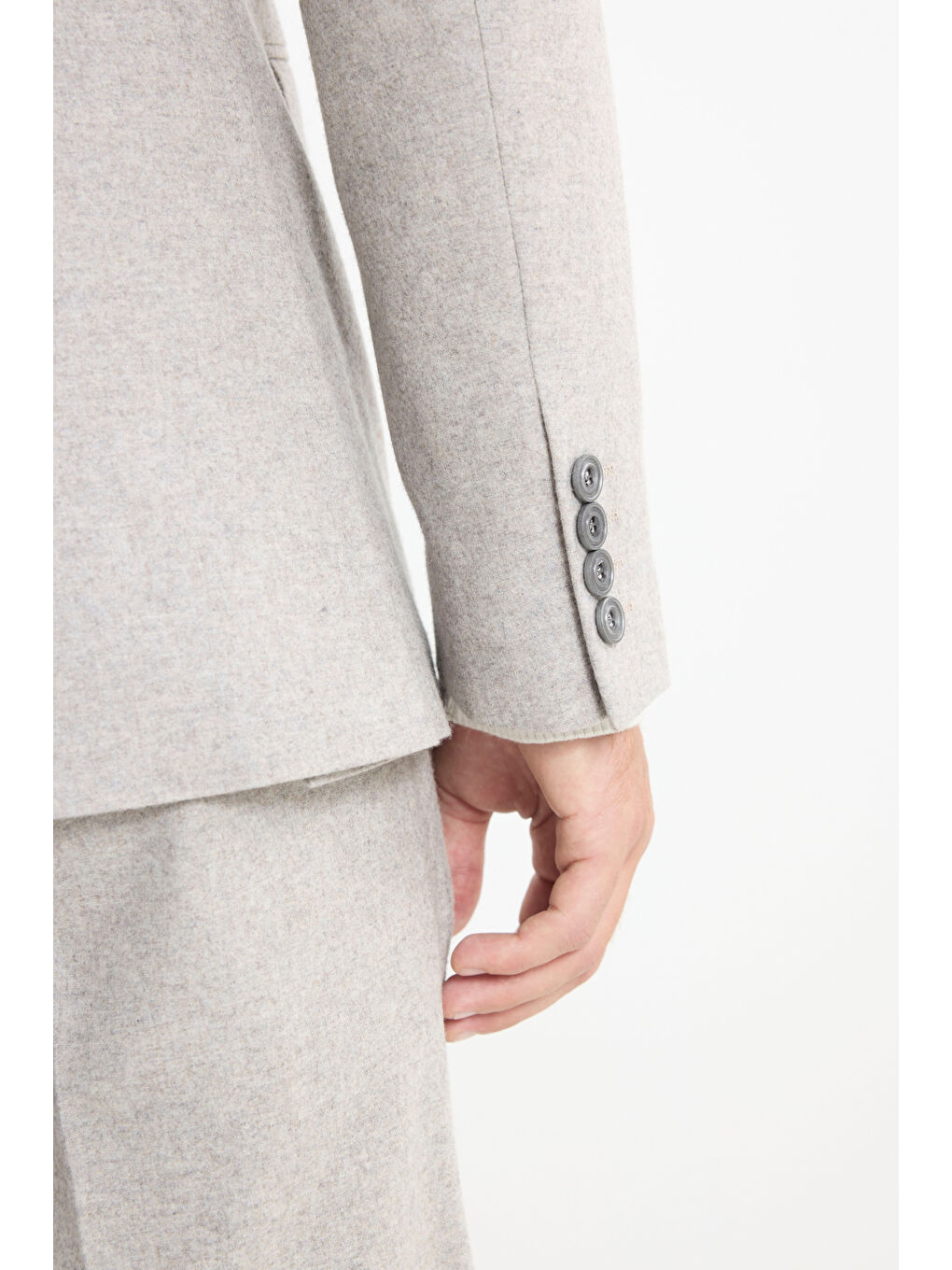 Bej Erkek Taş Yünlü Slim Fit Dar Kesim Kırlangıç Yaka Kapak Cepli Kruvaze Takım Elbise-6