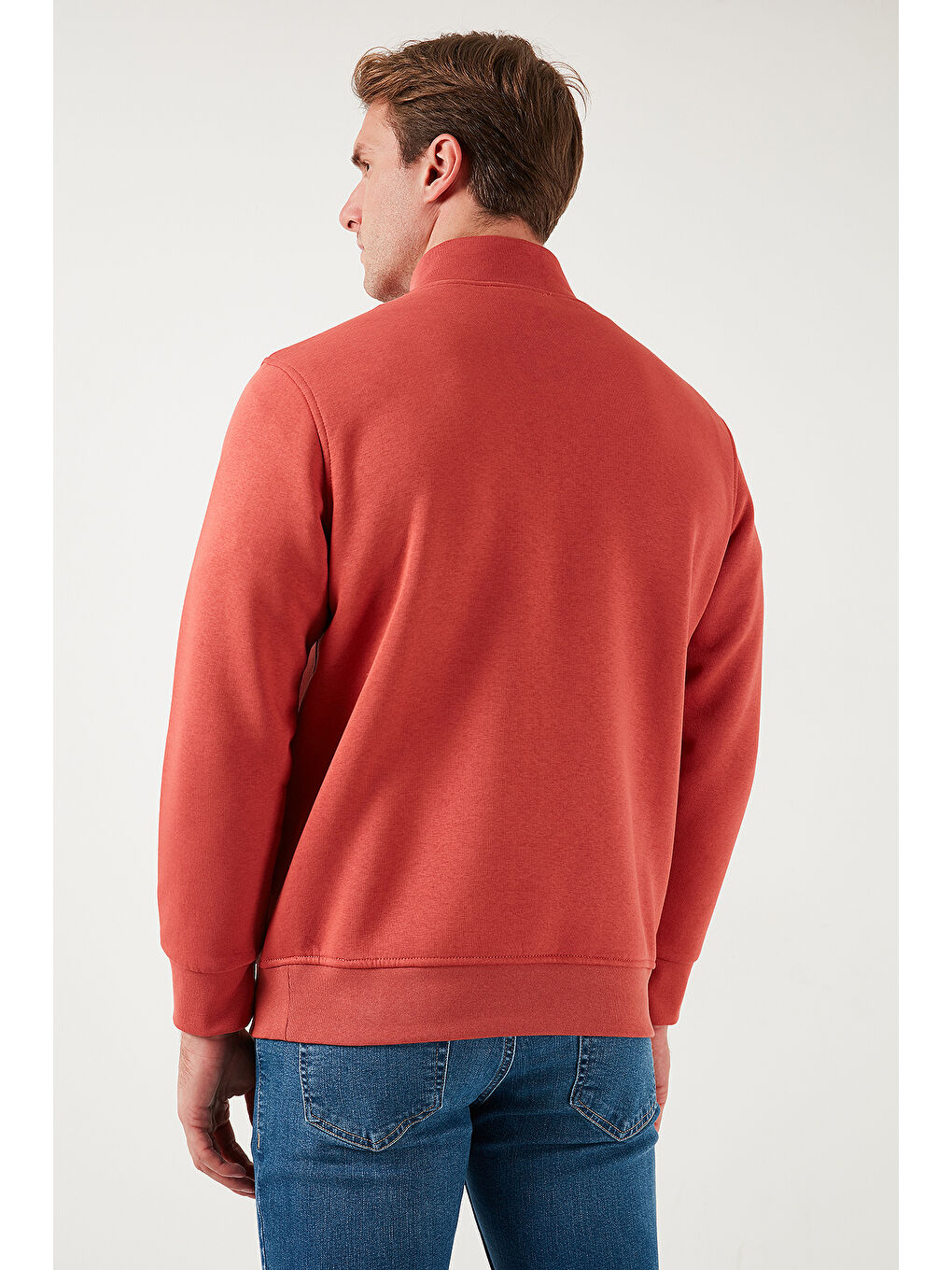 Kırmızı Pamuklu Regular Fit Yarım Fermuarlı Dik Yaka Erkek Sweat 59052592-6