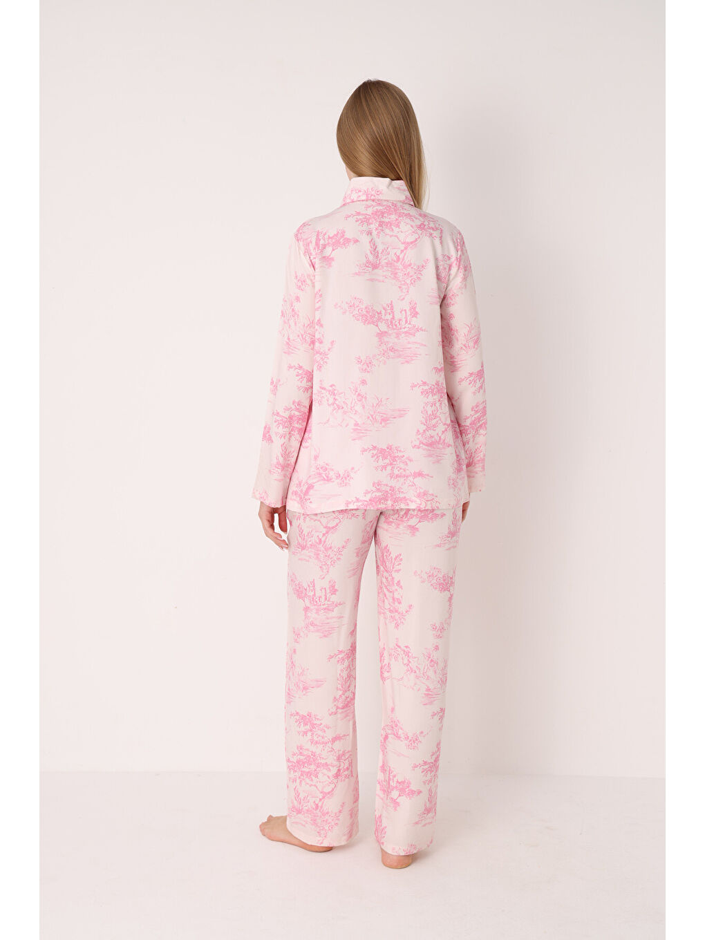 Pembe Önden Düğmeli Pijama Takım-2