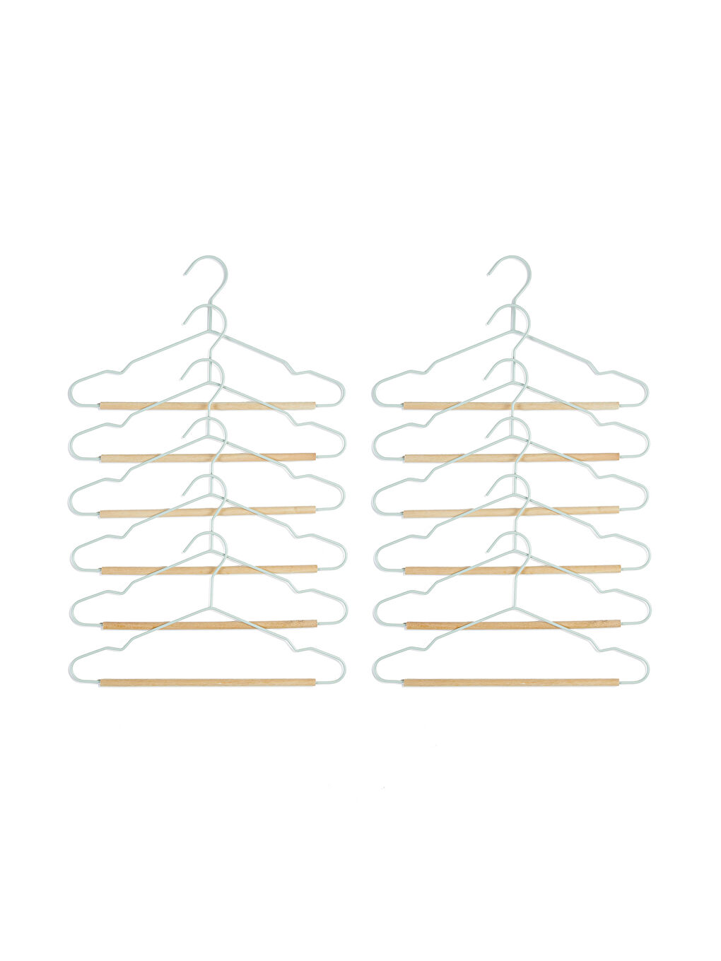 Yeşil 12'li Ahşap Destekli Mat Mint Renk Kauçuk Kaplamalı Metal Çocuk Giysi Askısı 18 x 32 x 0.3 cm-3