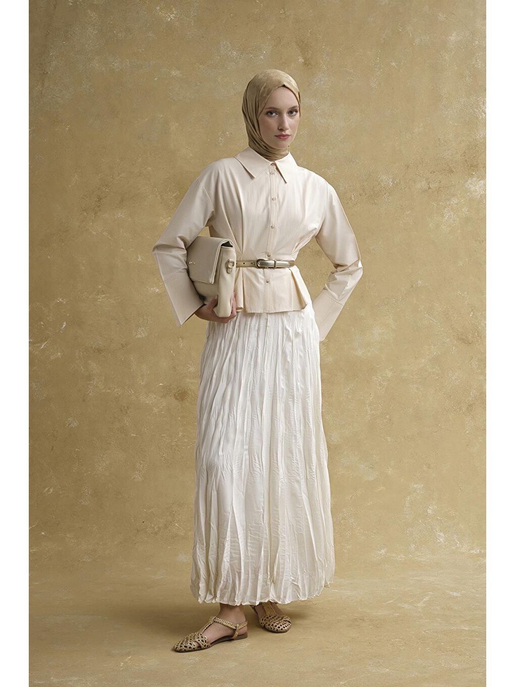 Kıraçlı Astarlı Etek Ekru-1