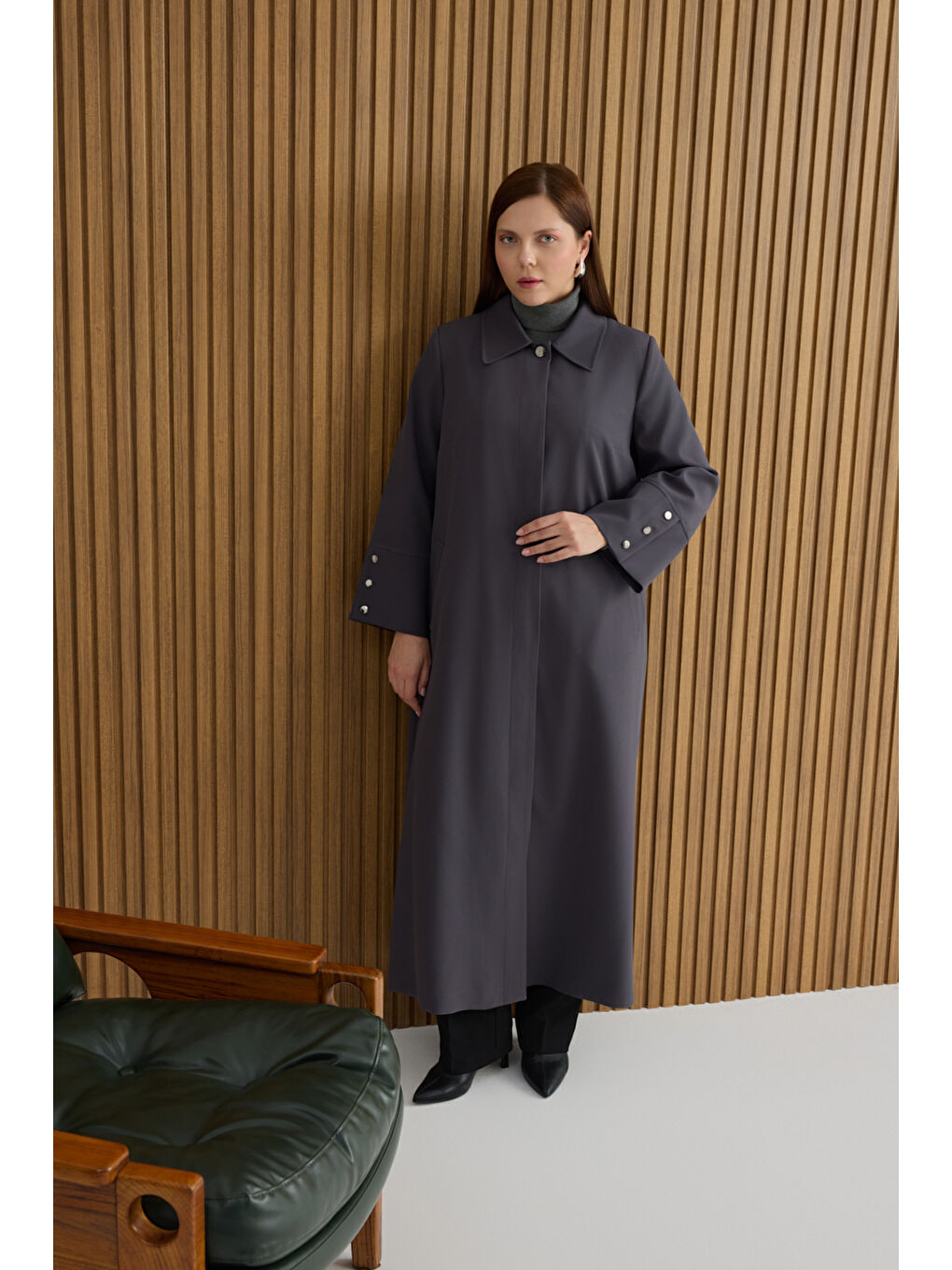 Antrasit Dokuma Pardösü