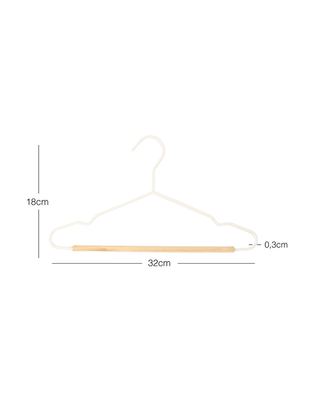 12'li Ahşap Destekli Mat Beyaz Renk Kauçuk Kaplamalı Metal Çocuk Giysi Askısı 18 x 32 x 0.3 cm-4
