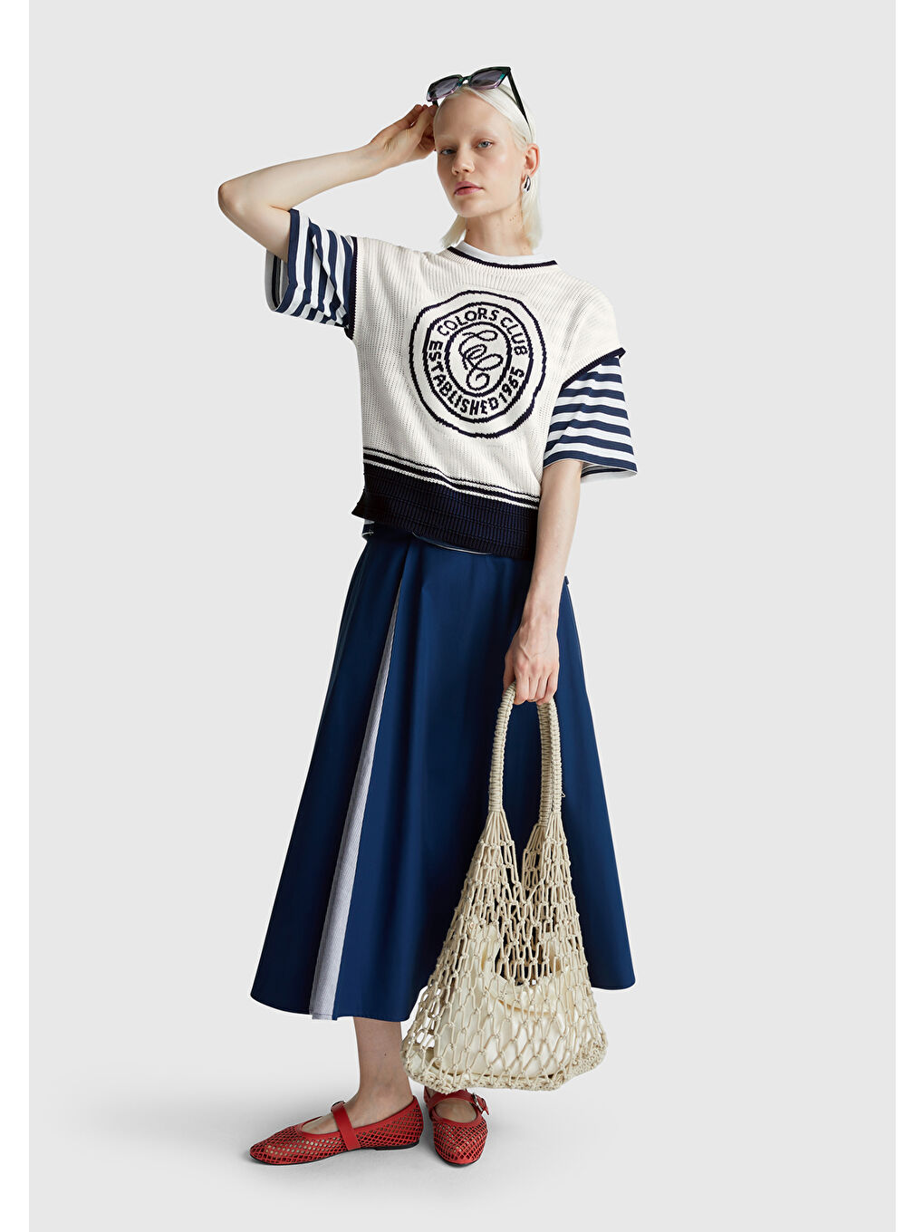 Ekru Kadın Krem %100 Pamuk Önü Detaylı Kısa Kollu Kazak-4