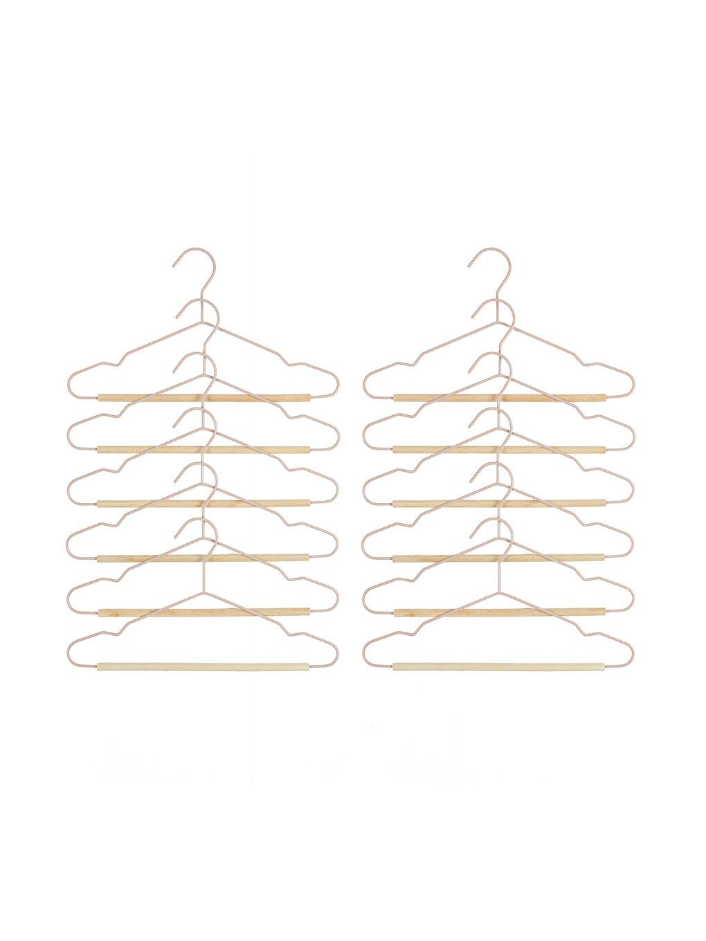 12'li Ahşap Destekli Mat Pudra Pembe Renk Kauçuk Kaplamalı Metal Çocuk Giysi Askısı 18 x 32 x 0.3 cm-3