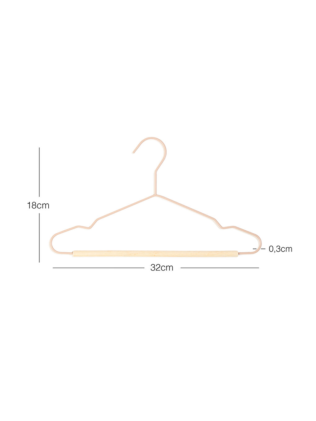 12'li Ahşap Destekli Mat Pudra Pembe Renk Kauçuk Kaplamalı Metal Çocuk Giysi Askısı 18 x 32 x 0.3 cm-4