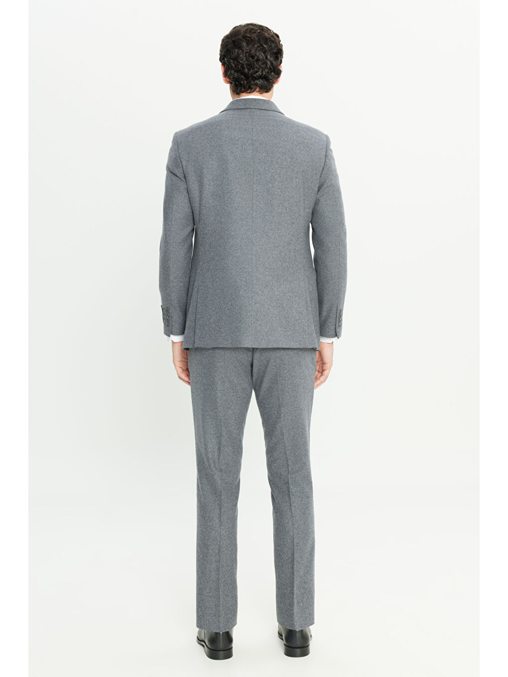 Erkek Gri Yün Slim Fit Dar Kesim Kırlangıç Yaka Kapak Cepli Kruvaze Takım Elbise-8