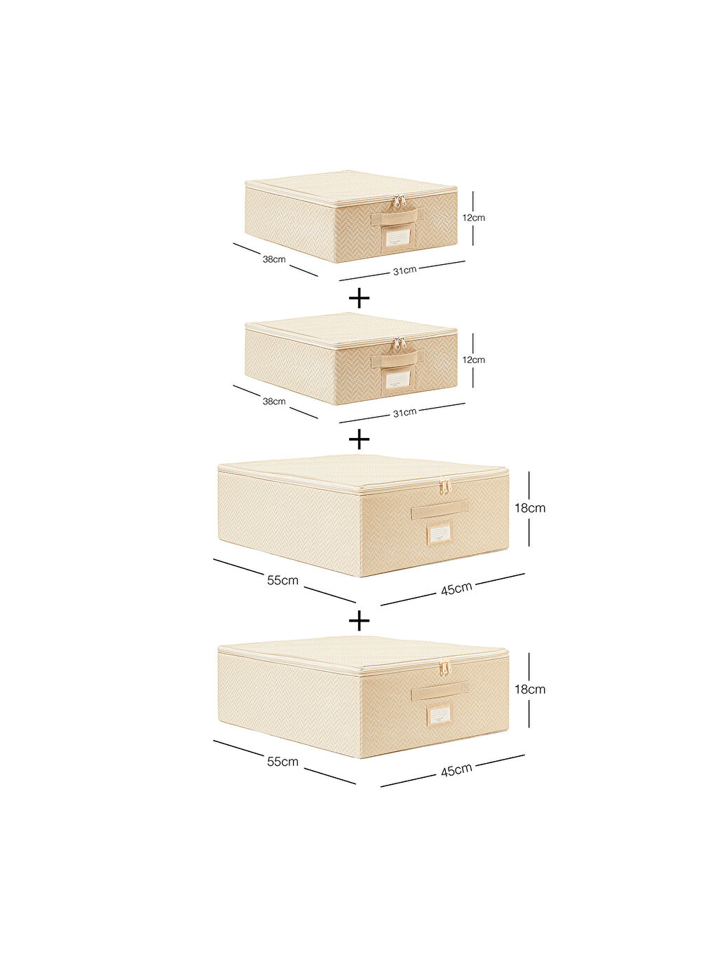 4'lü Bej Balıksırtı Destekli Hurç Set 2 Adet 31 x 38 x 12 + 45 x 55 x 18 cm-2