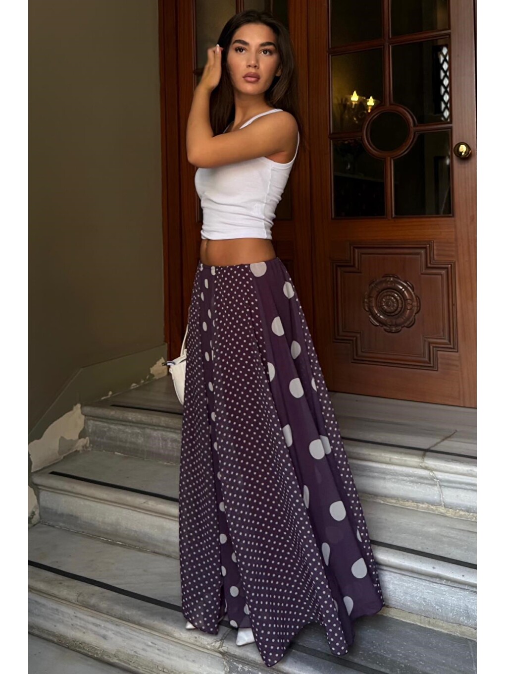 Mürdüm Çoklu Puantiye Desen Maxi Etek Mg2839
