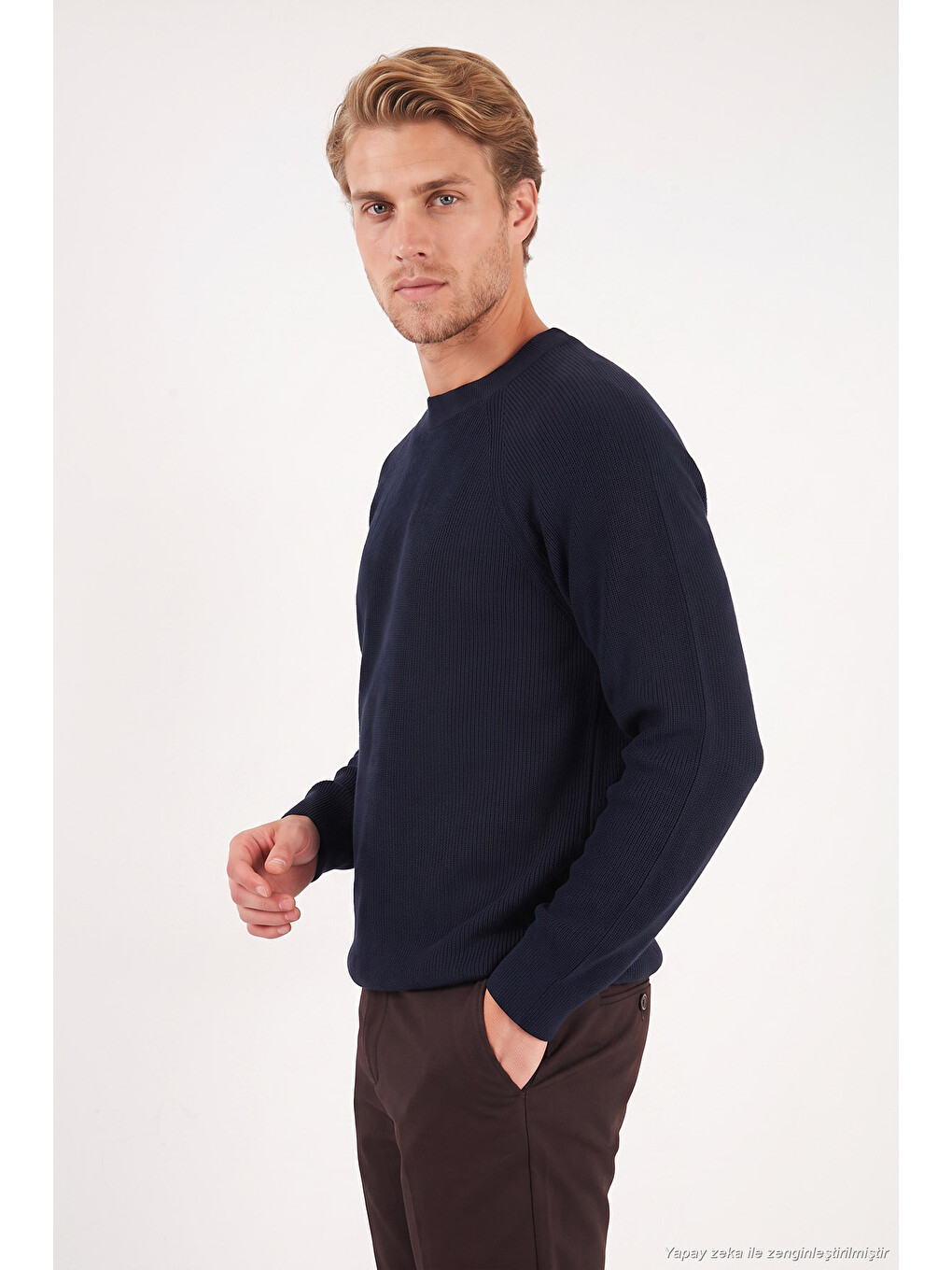 Lacivert Pamuklu Regular Fit Bisiklet Yaka Kazak 7020263-2