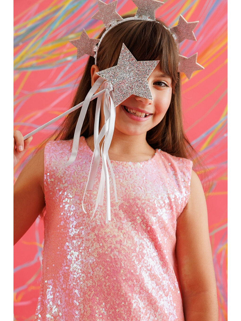 Pembe Somon Pullu Etek Ucu Fırfırlı Kız Çocuk Elbise - Kinsey-2