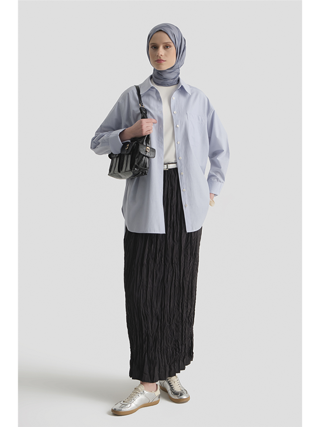 Relax Kırışık Görünümlü  Etek Siyah-1