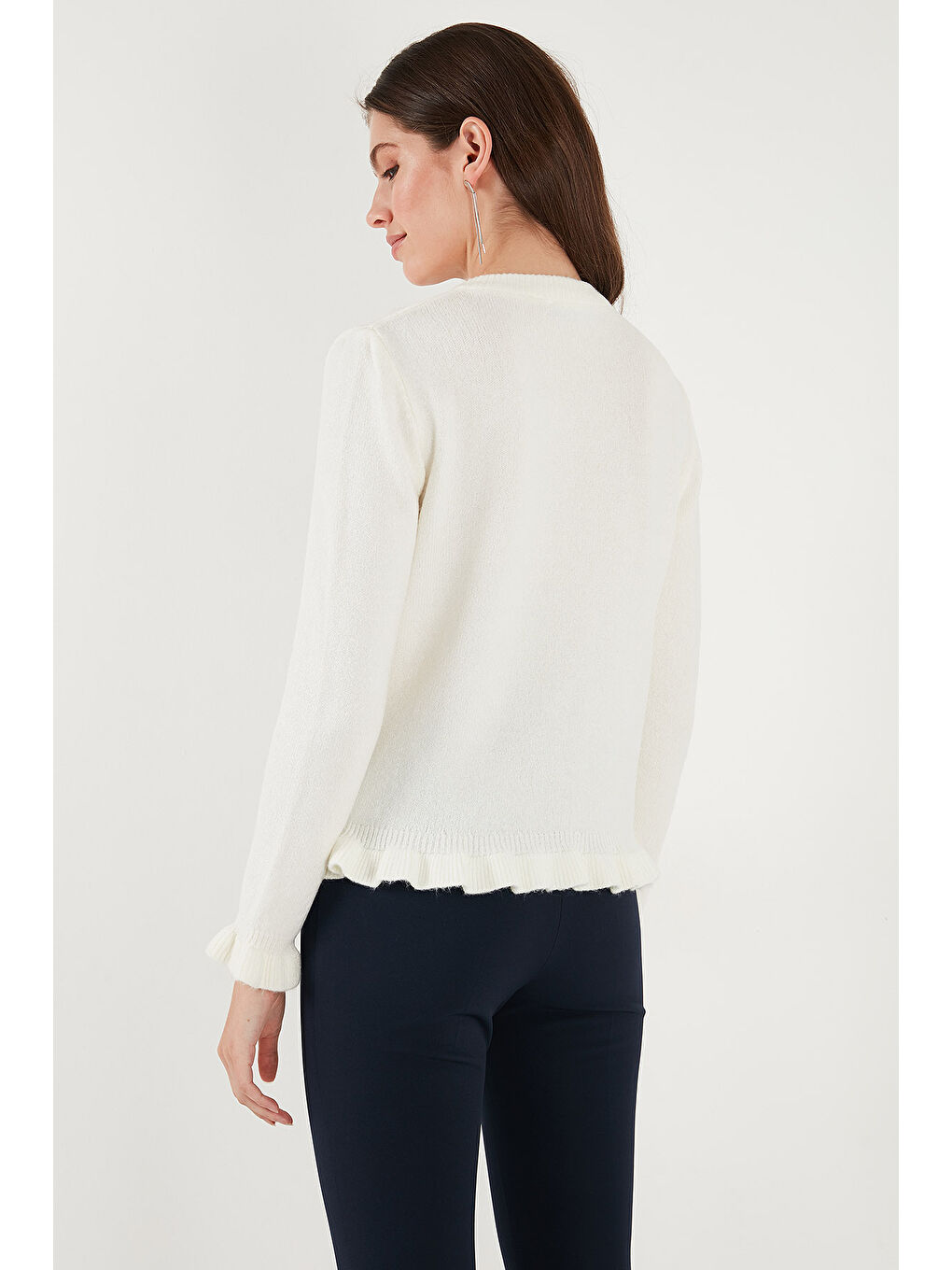 Ekru Premium Pile Detaylı Regular Fit Yuvarlak Yaka Kadın Triko Hırka 680HI00038-6