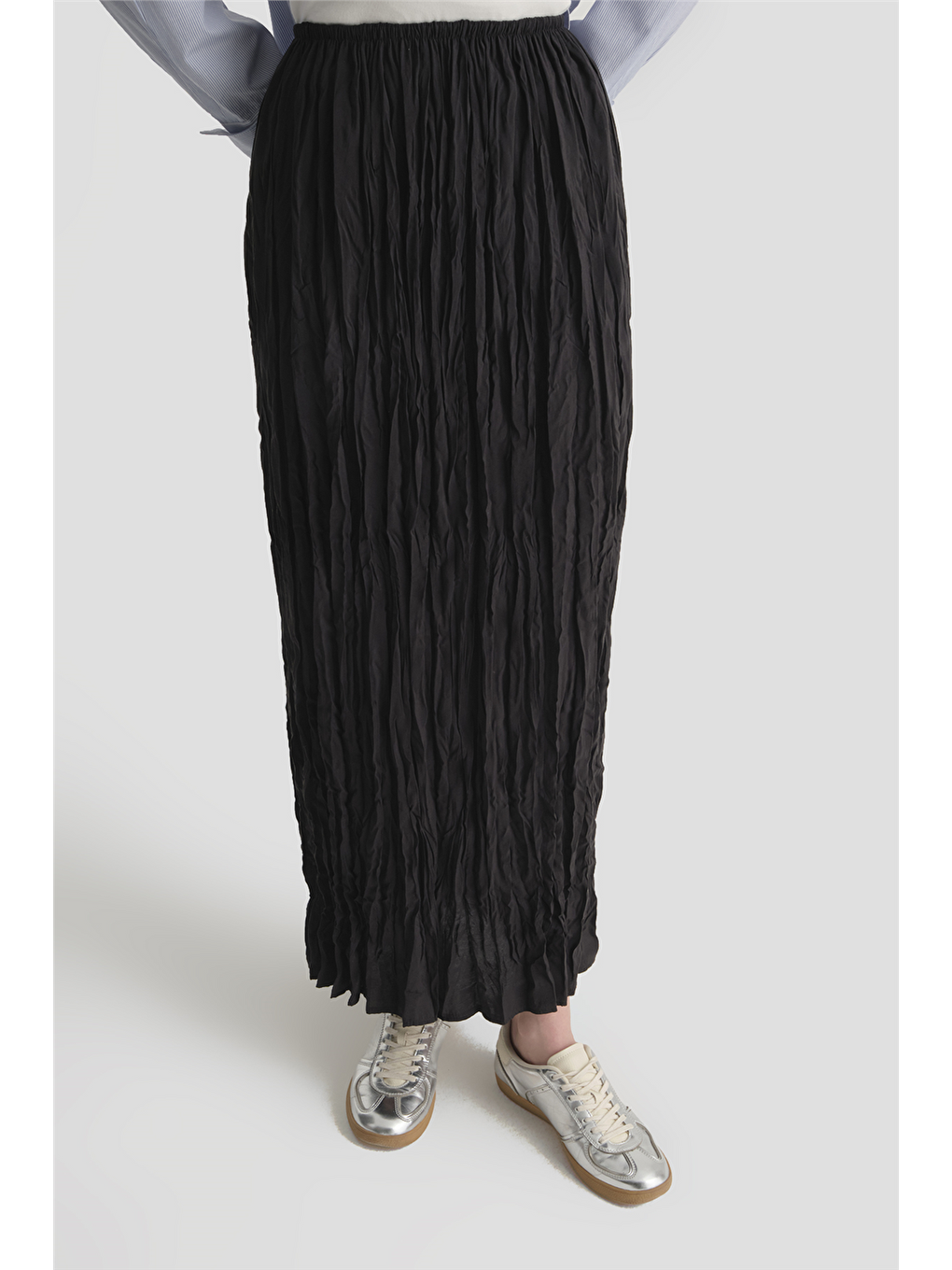 Relax Kırışık Görünümlü  Etek Siyah-2