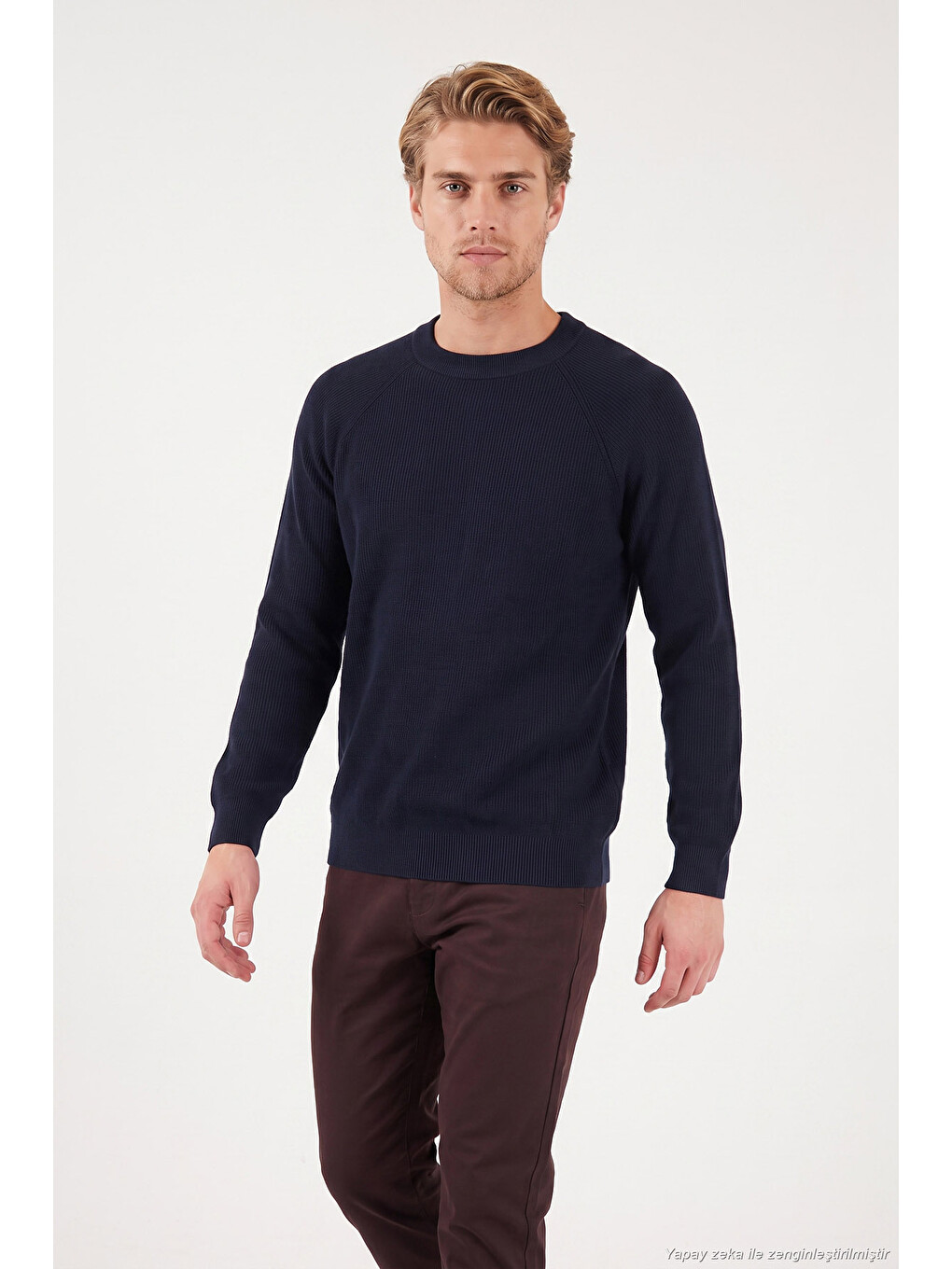 Lacivert Pamuklu Regular Fit Bisiklet Yaka Kazak 7020263-5