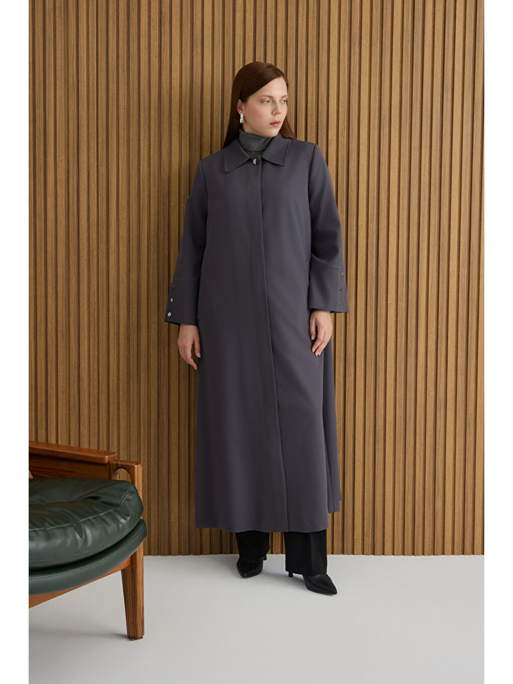 Antrasit Dokuma Pardösü-1