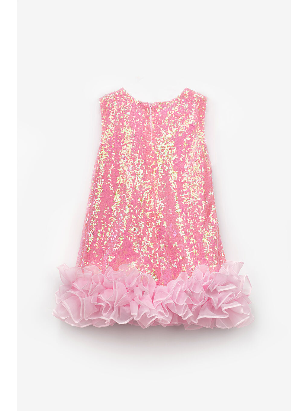 Pembe Somon Pullu Etek Ucu Fırfırlı Kız Çocuk Elbise - Kinsey-4