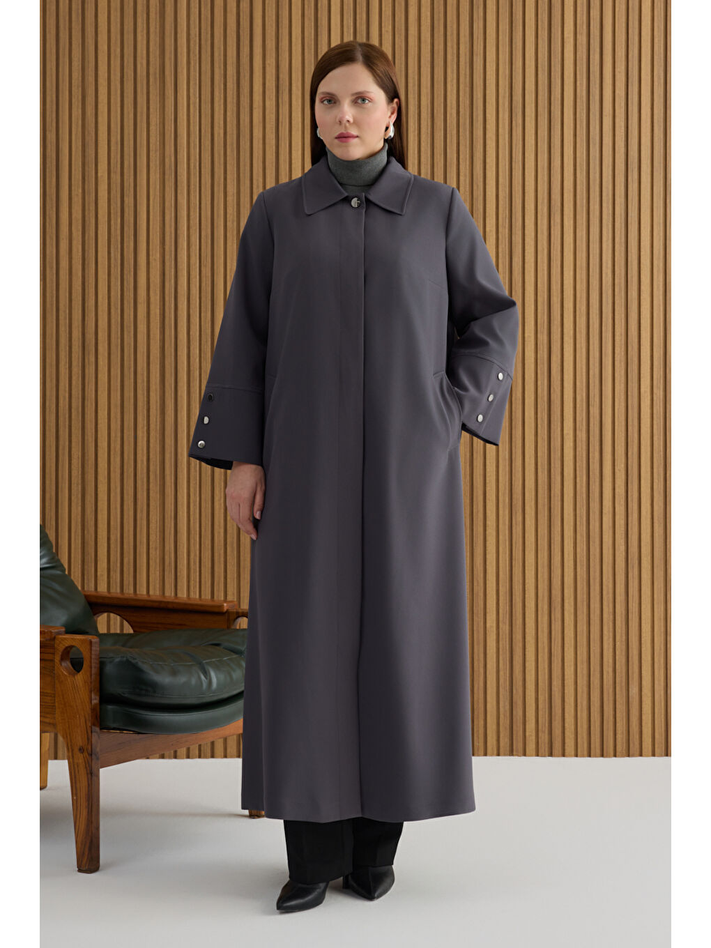 Antrasit Dokuma Pardösü-2