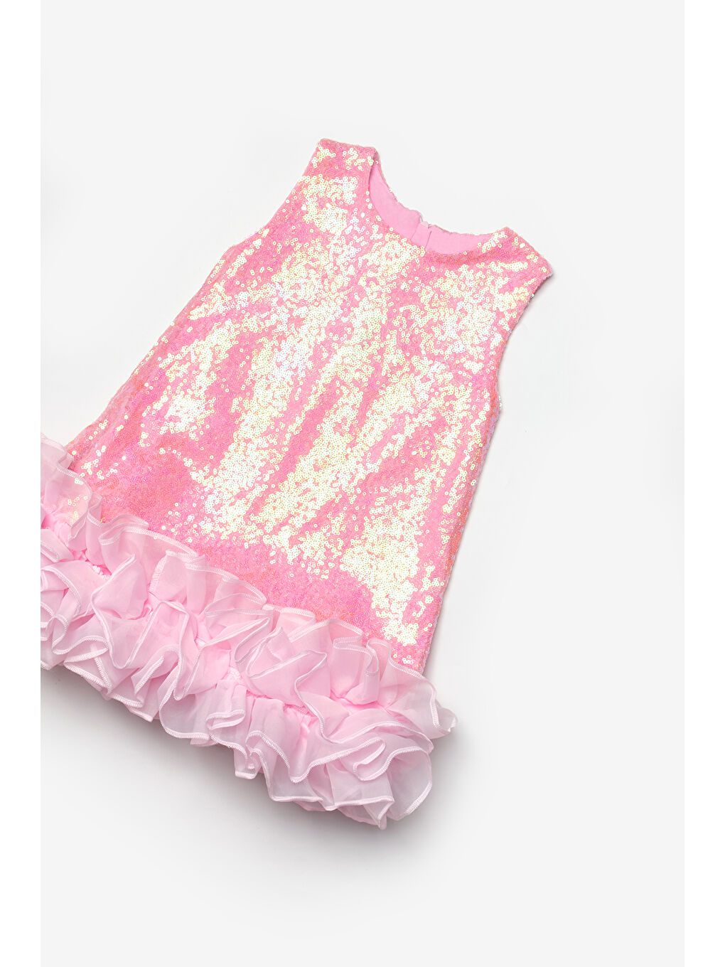 Pembe Somon Pullu Etek Ucu Fırfırlı Kız Çocuk Elbise - Kinsey-5