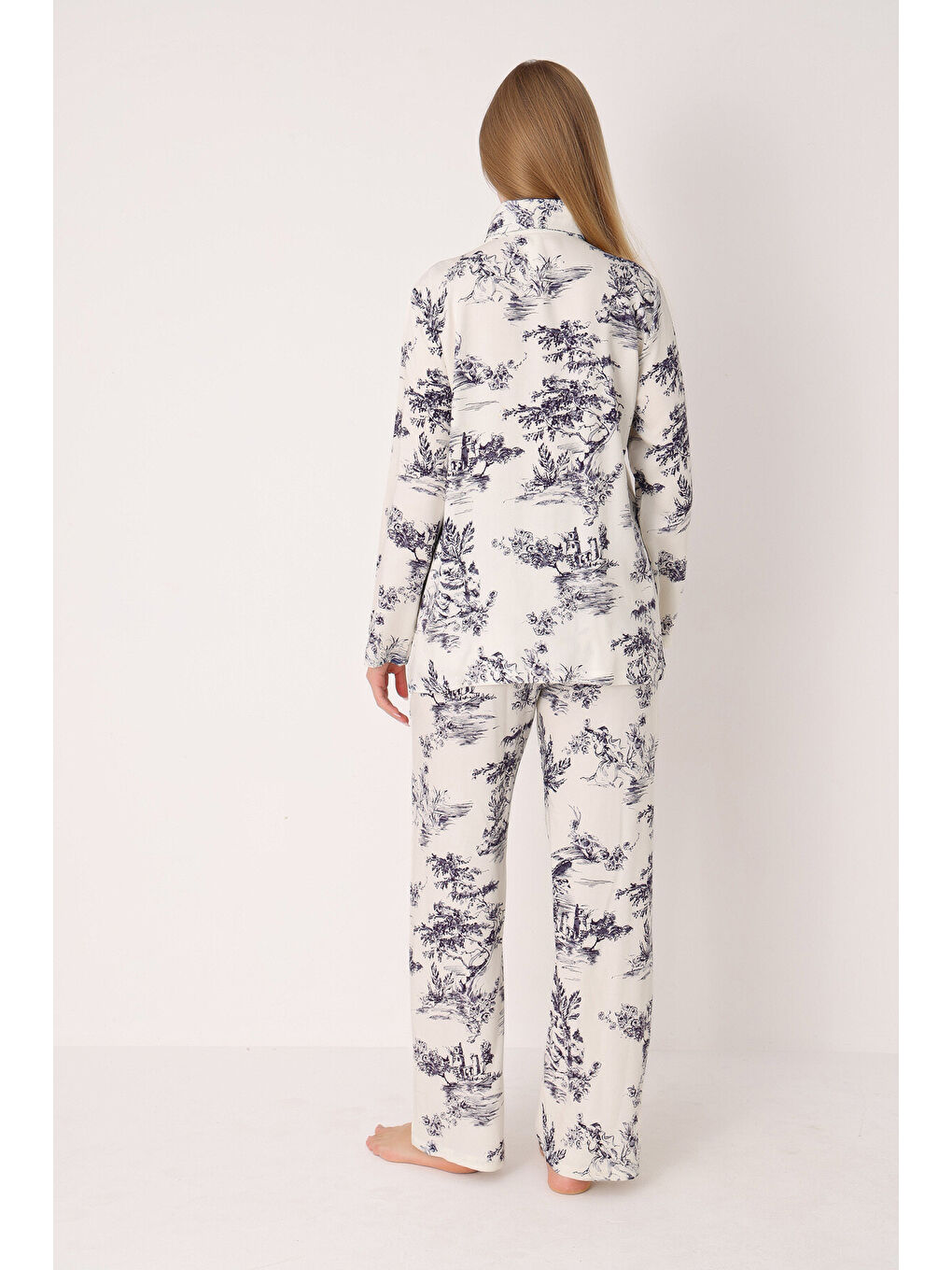 Lacivert Önden Düğmeli Pijama Takım-1