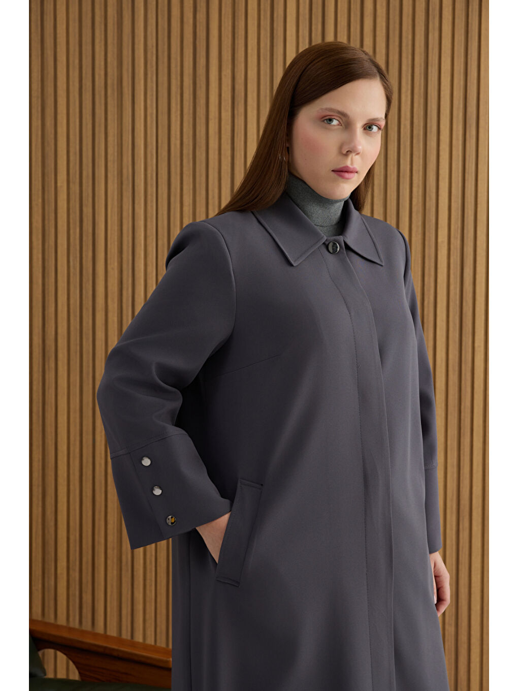 Antrasit Dokuma Pardösü-3