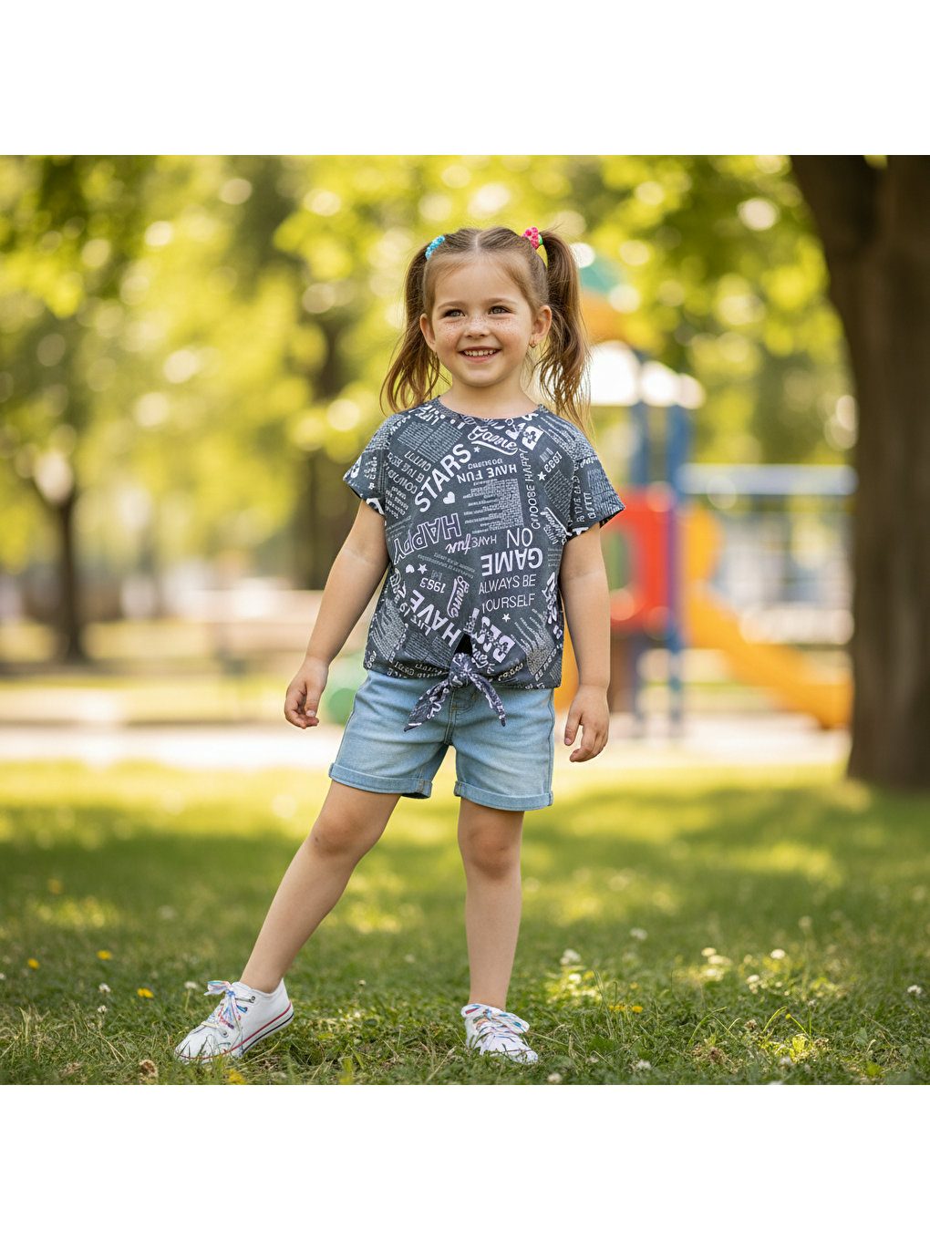 Siyah Çocuk Bağlama Detaylı Crop Tshirt Cb1021-1