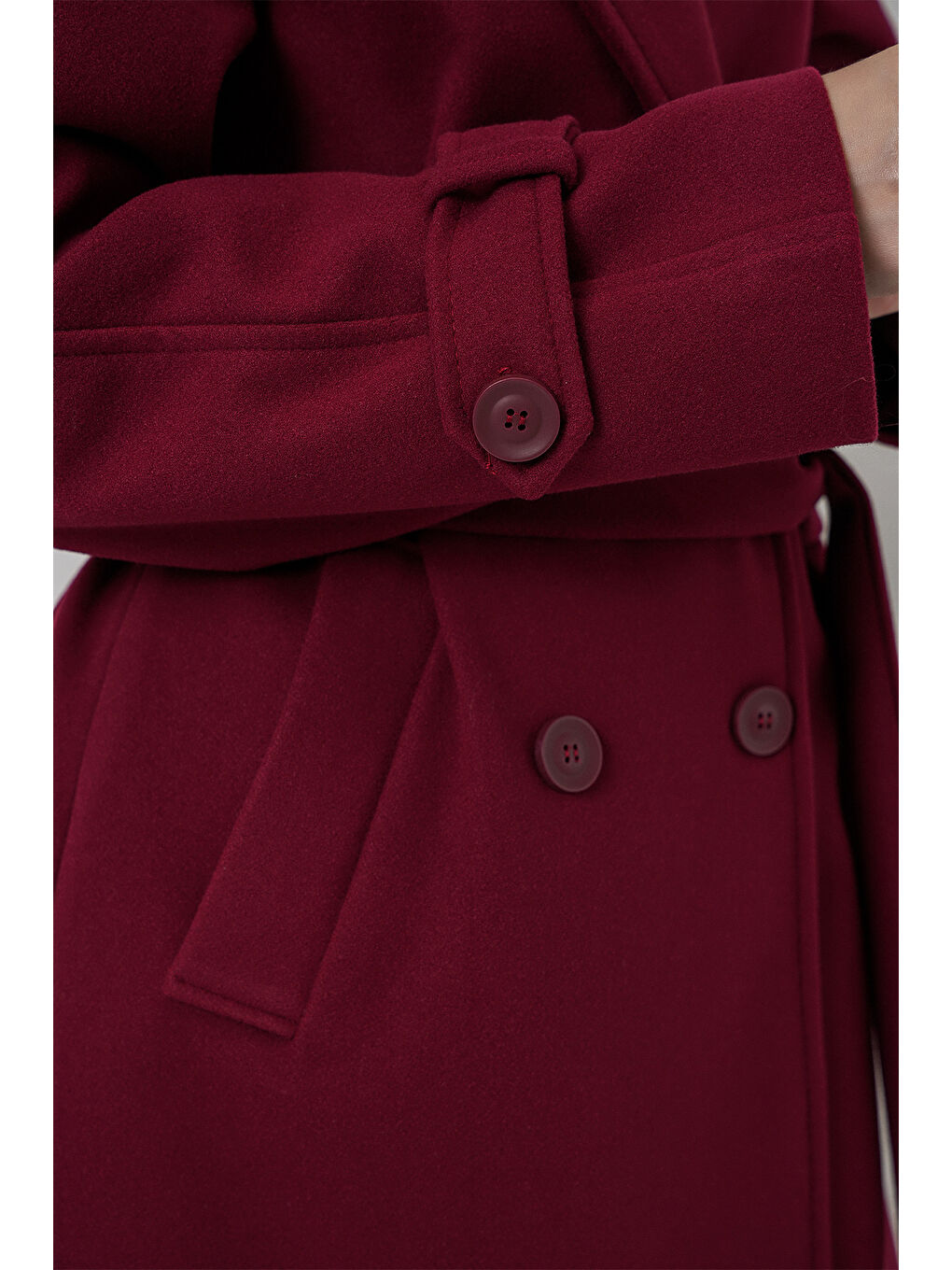 Kadın Kuşaklı Kaşe Kaban 9161 - Kırmızı-3