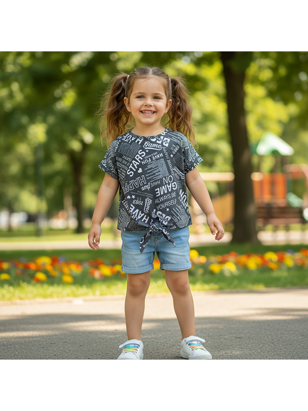 Siyah Çocuk Bağlama Detaylı Crop Tshirt Cb1021-2