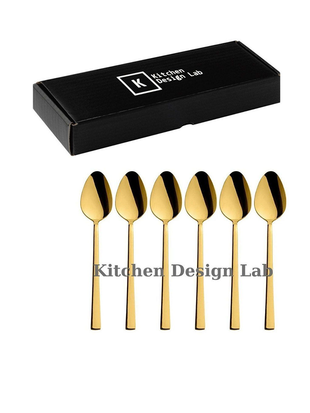 Sarı Gold Parlak Çay Kaşık Seti 6 Adet, Kutulu, 18/10 Paslanmaz Çelik 6 Kişilik Çay Kaşığı Seti-1