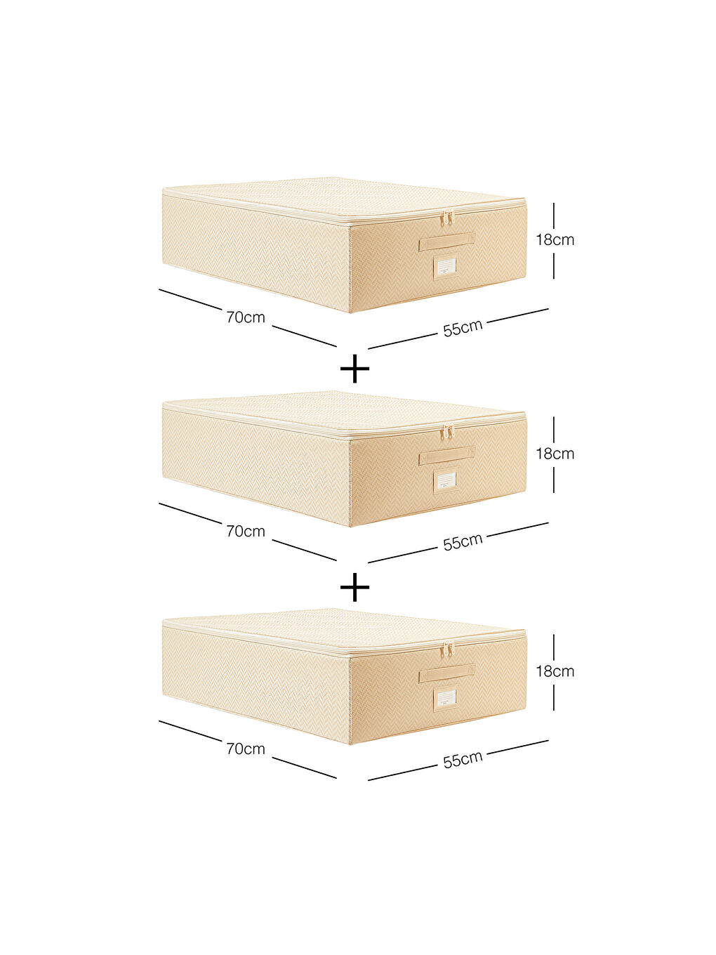 3'lü Büyük Boy Bej Balıksırtı Destekli Hurç Set 55 x 70 x 18 cm-2