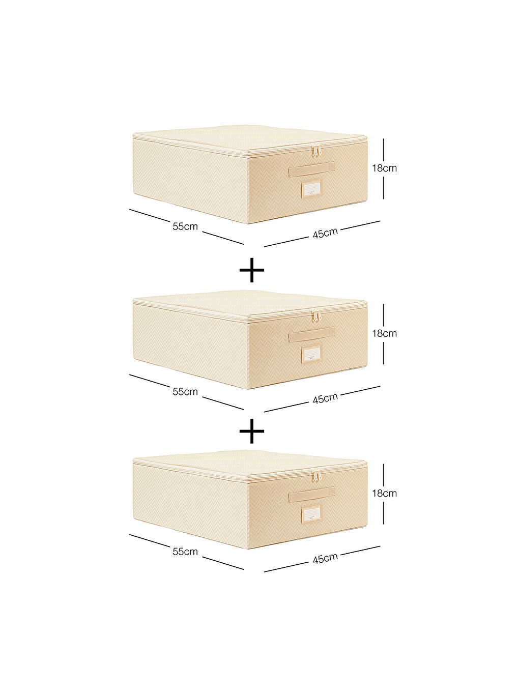 3'lü Orta Boy Bej Balıksırtı Destekli Hurç Set 45 x 55 x 18 cm-2