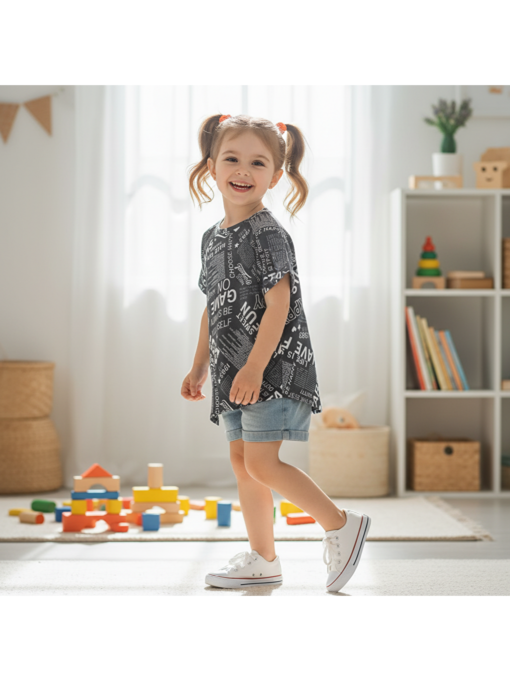 Siyah Çocuk Bağlama Detaylı Crop Tshirt Cb1021-4