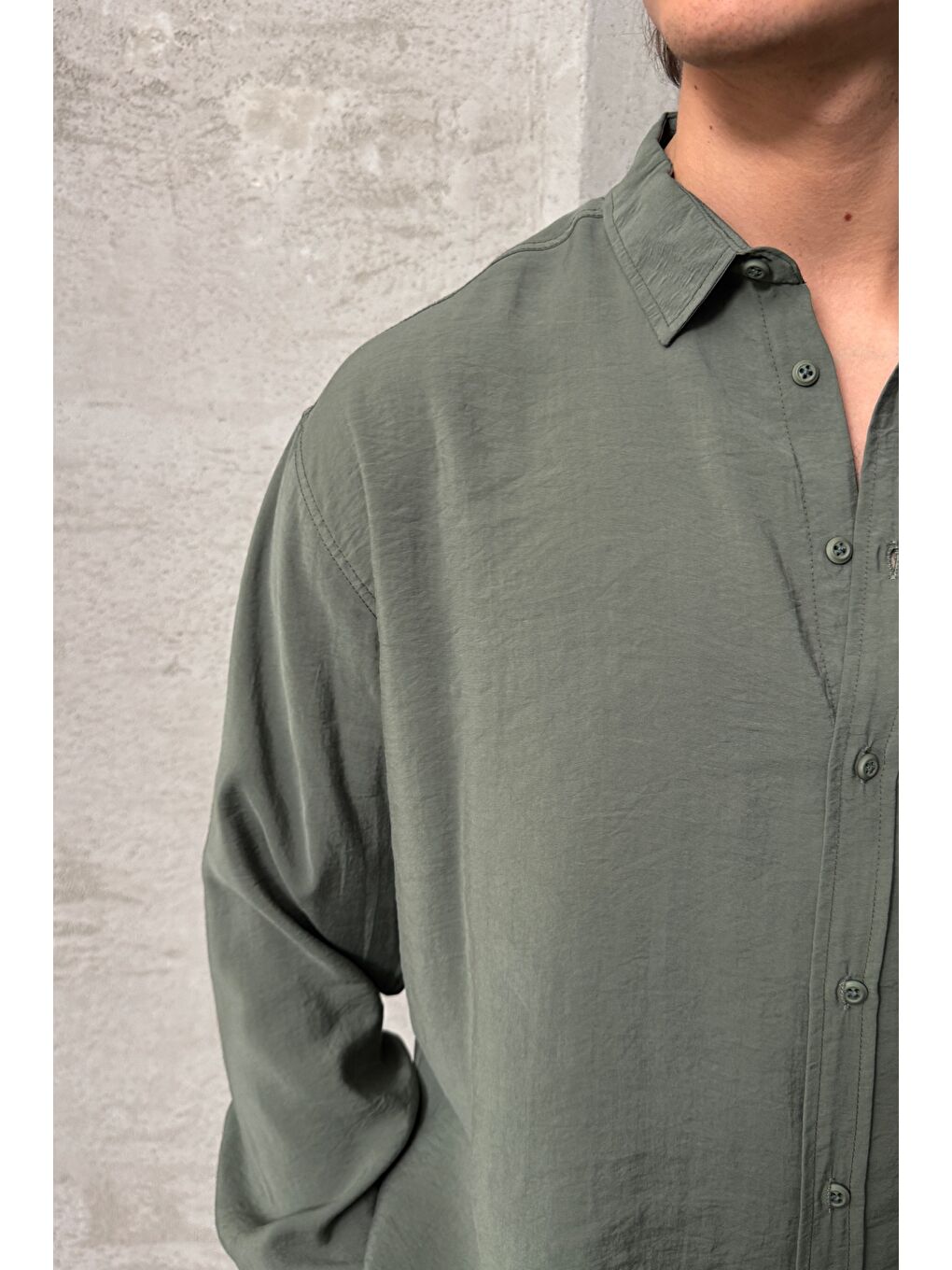 Haki Erkek Oversize Modal Gömlek-2