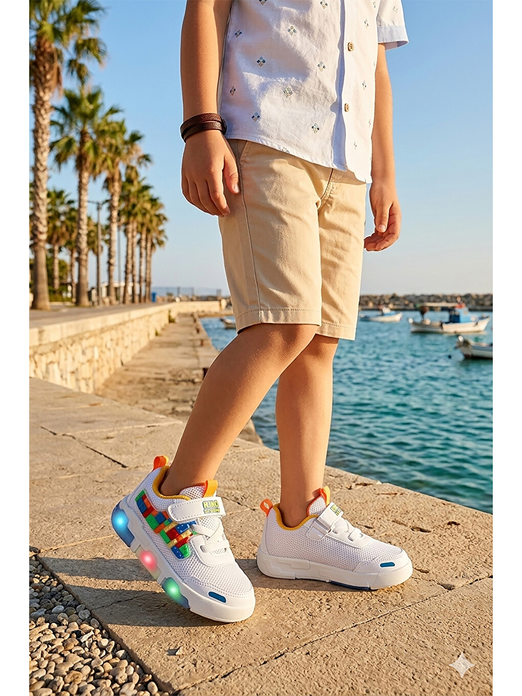 Beyaz Scarpe Cırtlı Işıklı Erkek Bebek / Çocuk Spor Ayakkabı-2