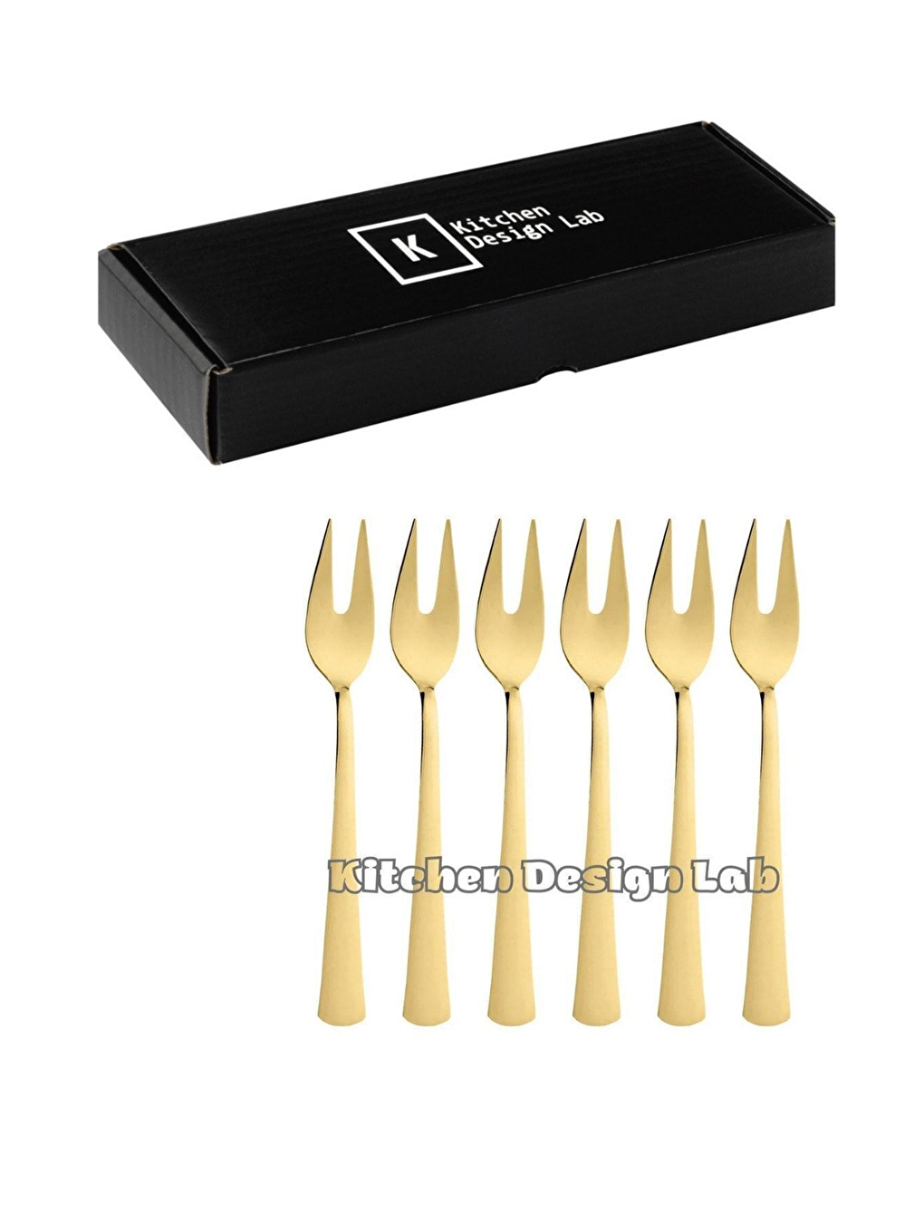 Sarı Gold Limon Ve Fondü Çatalı, Gold 6'lı Kutulu Çatal Takımı-1