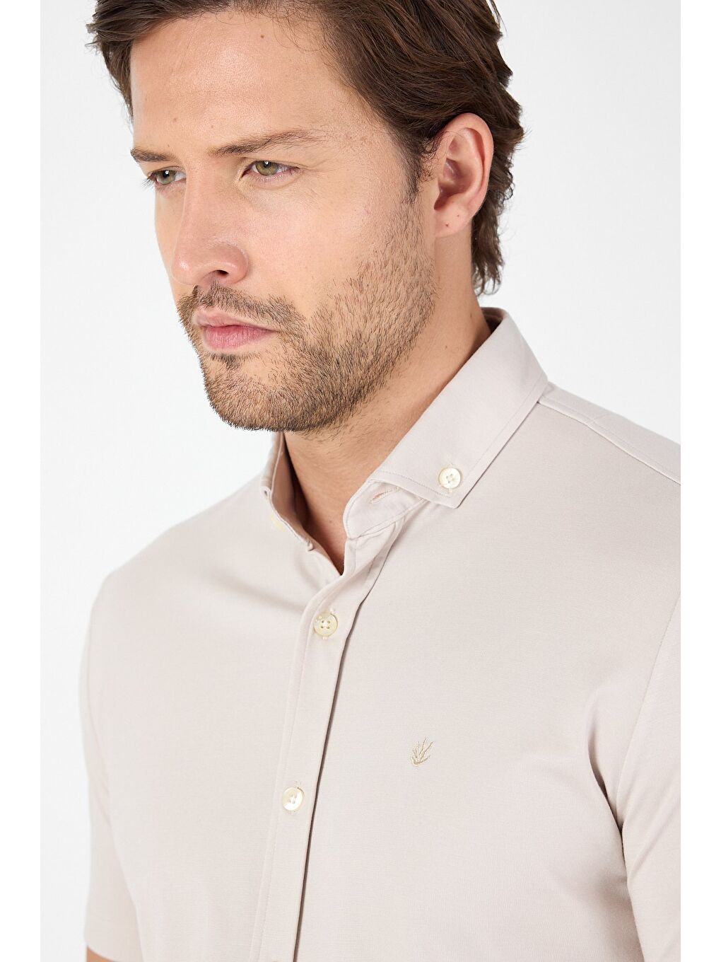 Gri Kısa Kol Düğmeli Yaka Cepsiz Performans Ürün Slim Fit Büyük Beden Gömlek 1004250256-2