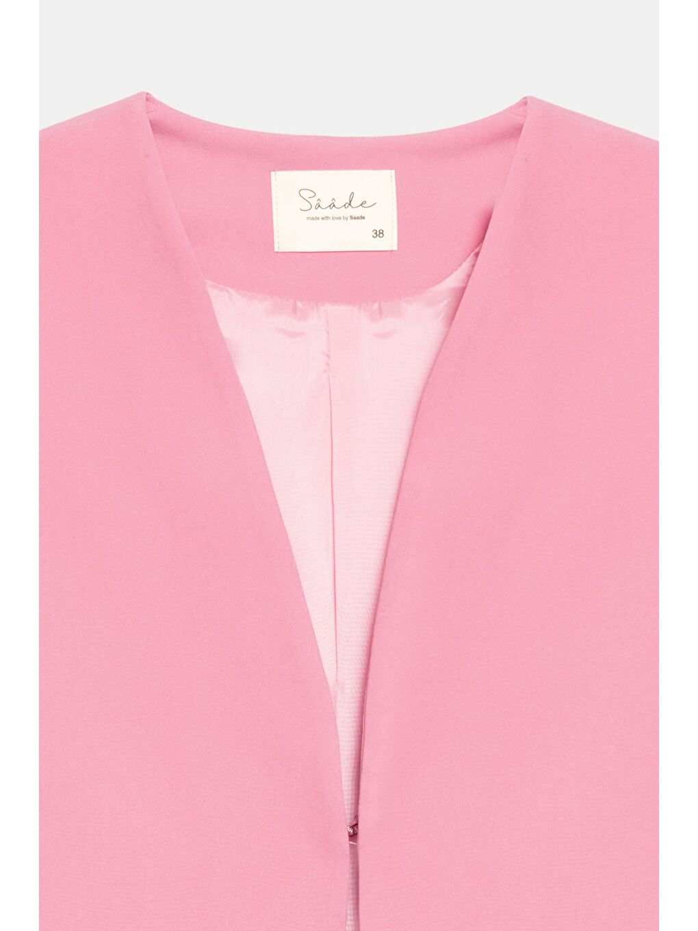 Pembe Kadın V Yaka Agraf Kapama Rahat Kesim Cepli Dokuma Uzun Yelek-2