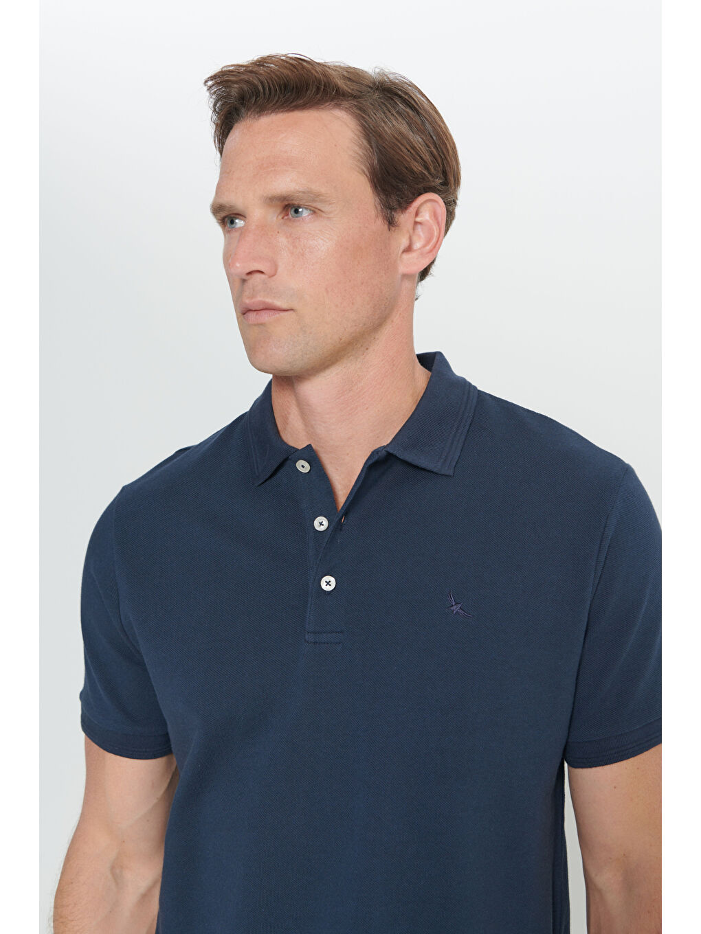 Erkek Lacivert Slim Fit Dar Kesim Polo Yaka %100 Pamuk Kısa Kollu Tişört-4