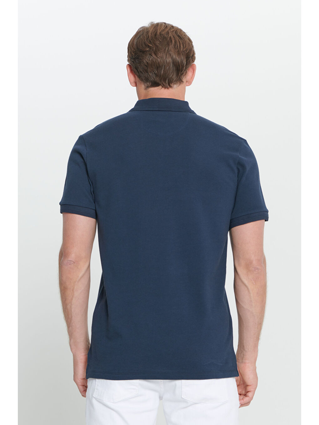 Erkek Lacivert Slim Fit Dar Kesim Polo Yaka %100 Pamuk Kısa Kollu Tişört-5