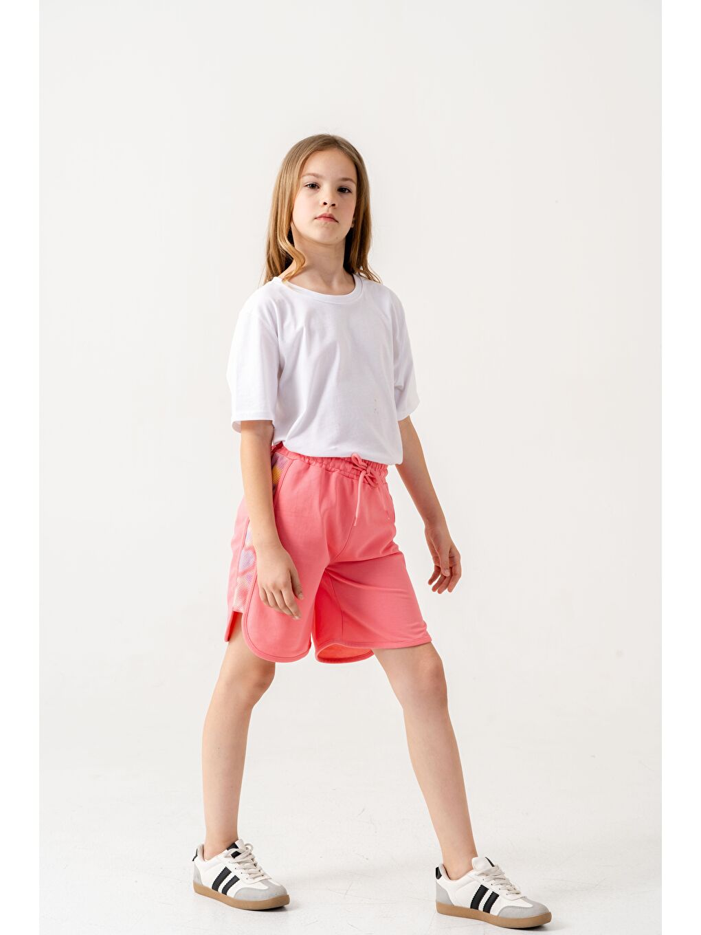 Pembe Yanları Fileli File Süblime Baskılı Kız Çocuk Şort-1