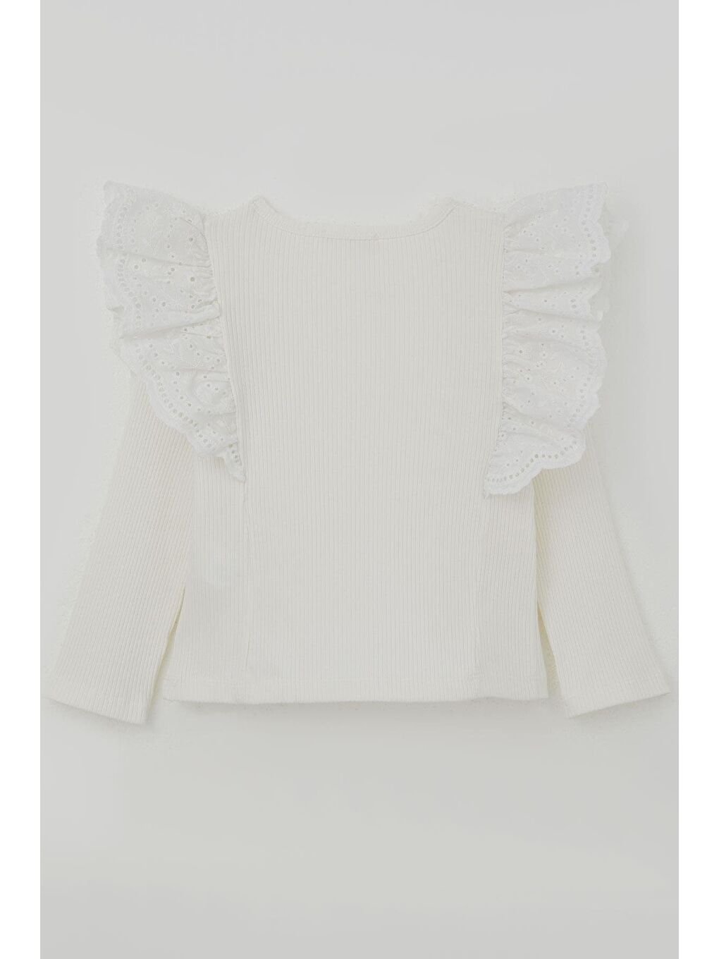 Kız Çocuk Uzun Kollu Tişört Omuzu Çiçek Nakışlı Güpür Detaylı Ekru (3-6 Yaş)-4