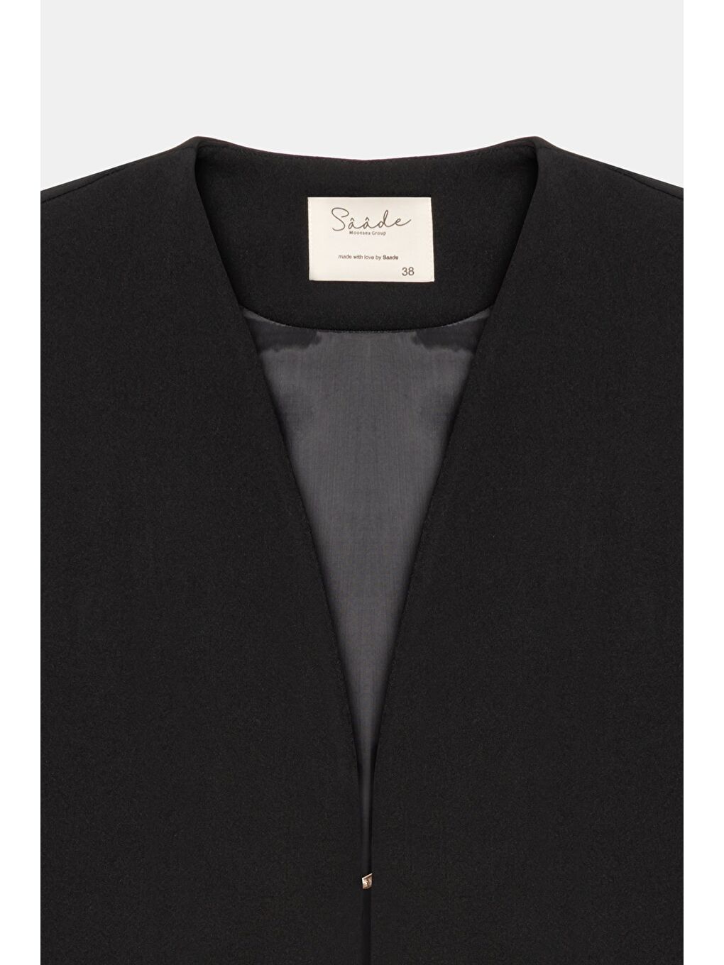 Siyah Kadın V Yaka Agraf Kapama Rahat Kesim Cepli Dokuma Uzun Yelek-2