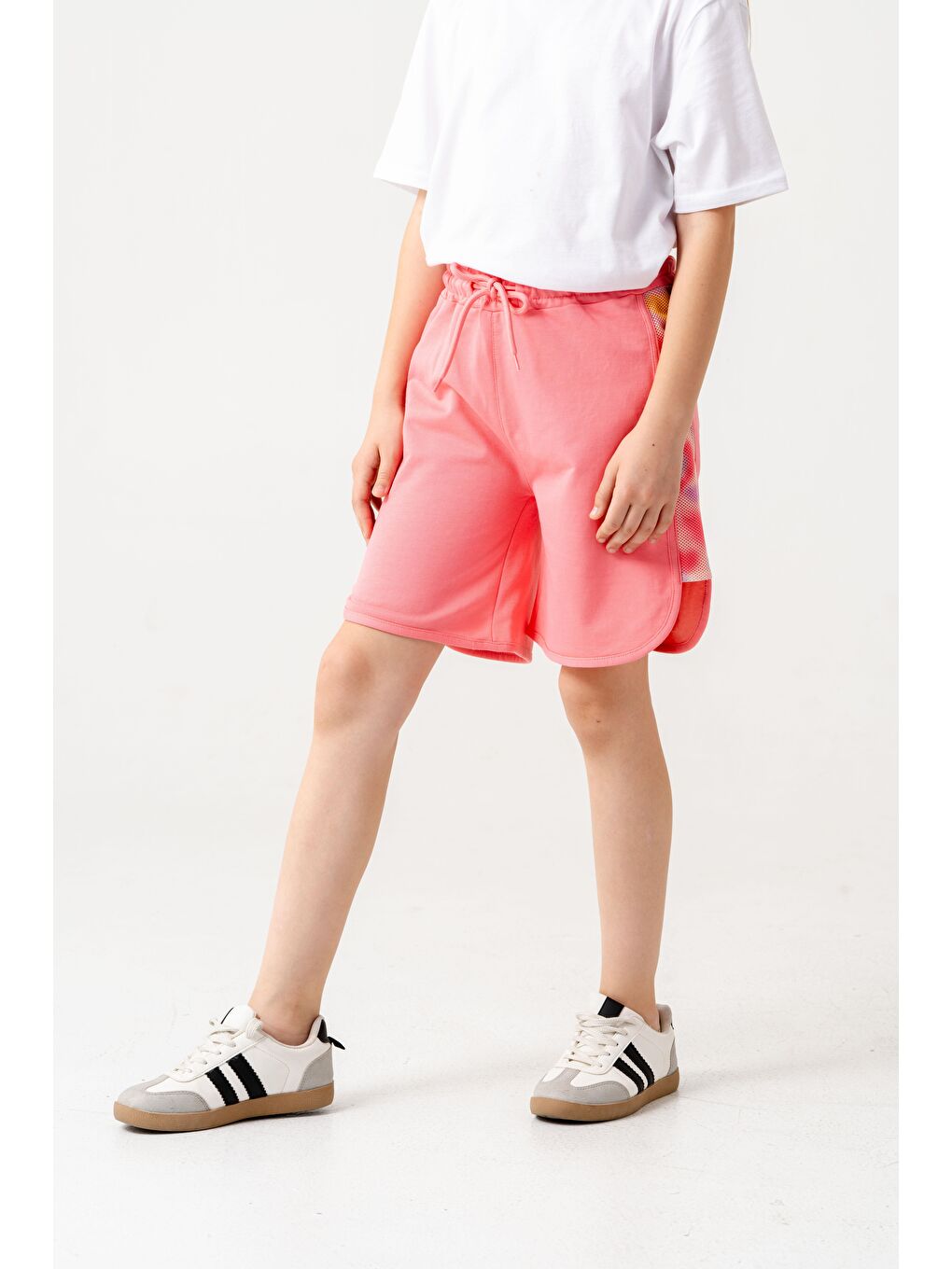 Pembe Yanları Fileli File Süblime Baskılı Kız Çocuk Şort-2