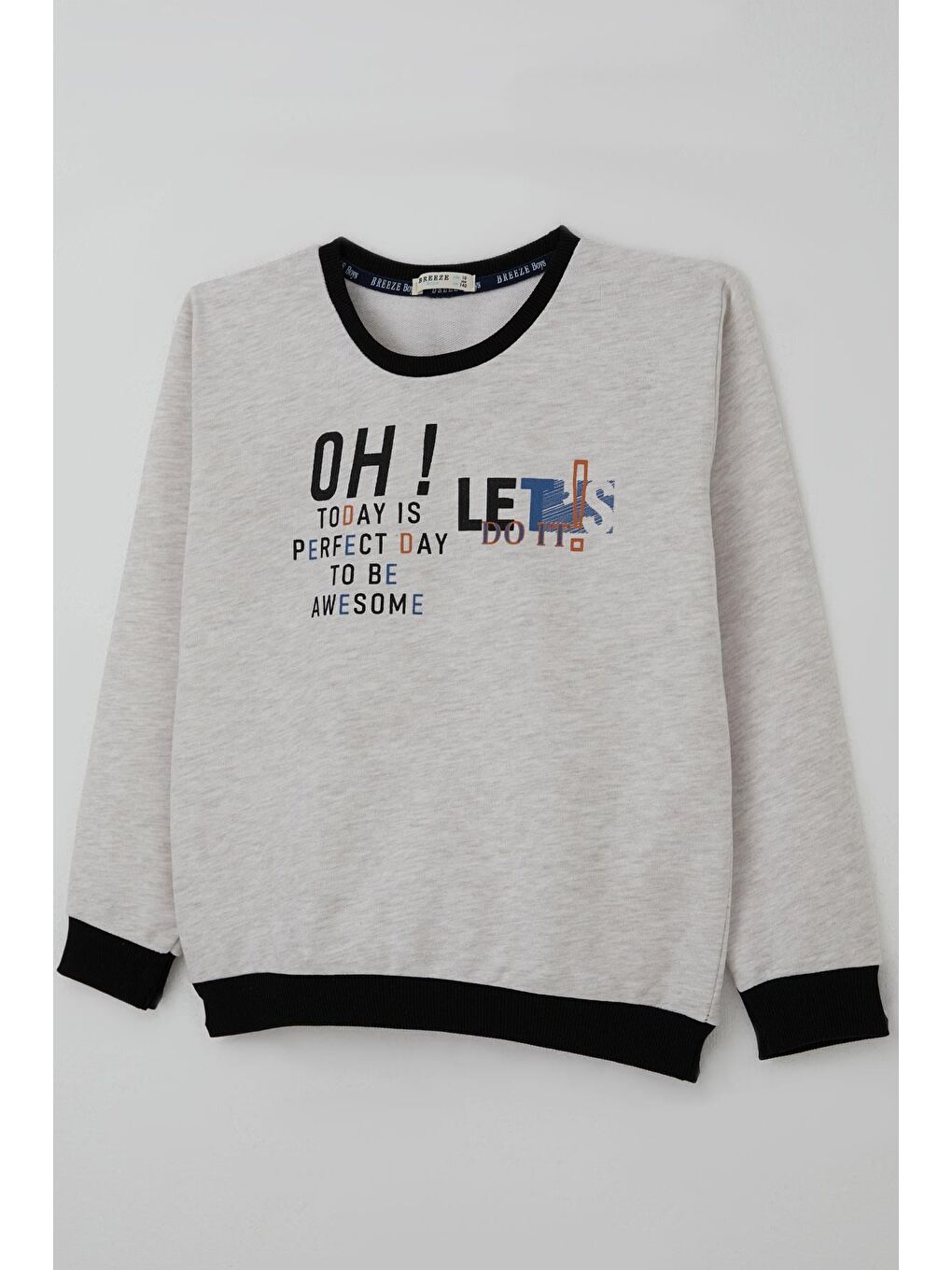 Erkek Çocuk Sweatshirt Renkli Yazı Baskılı Bej Melanj (10-16 Yaş)-2