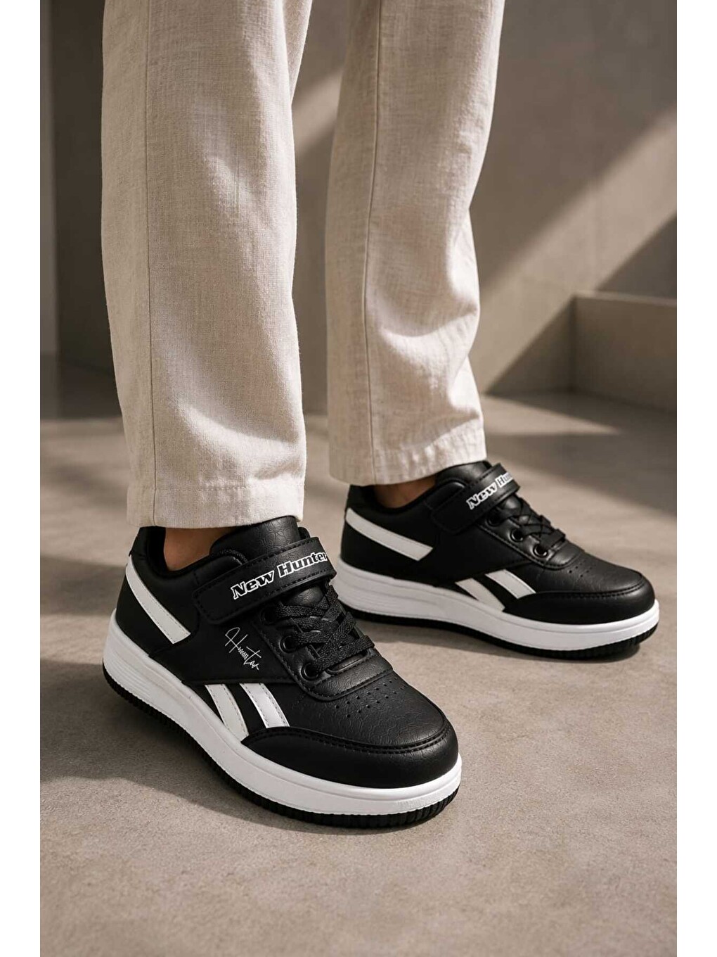 Siyah Çocuk Günlük Spor Ayakkabı Okul-günlük Cırt Cırtlı Rahat Sneaker Hafif Kaymaz Taban