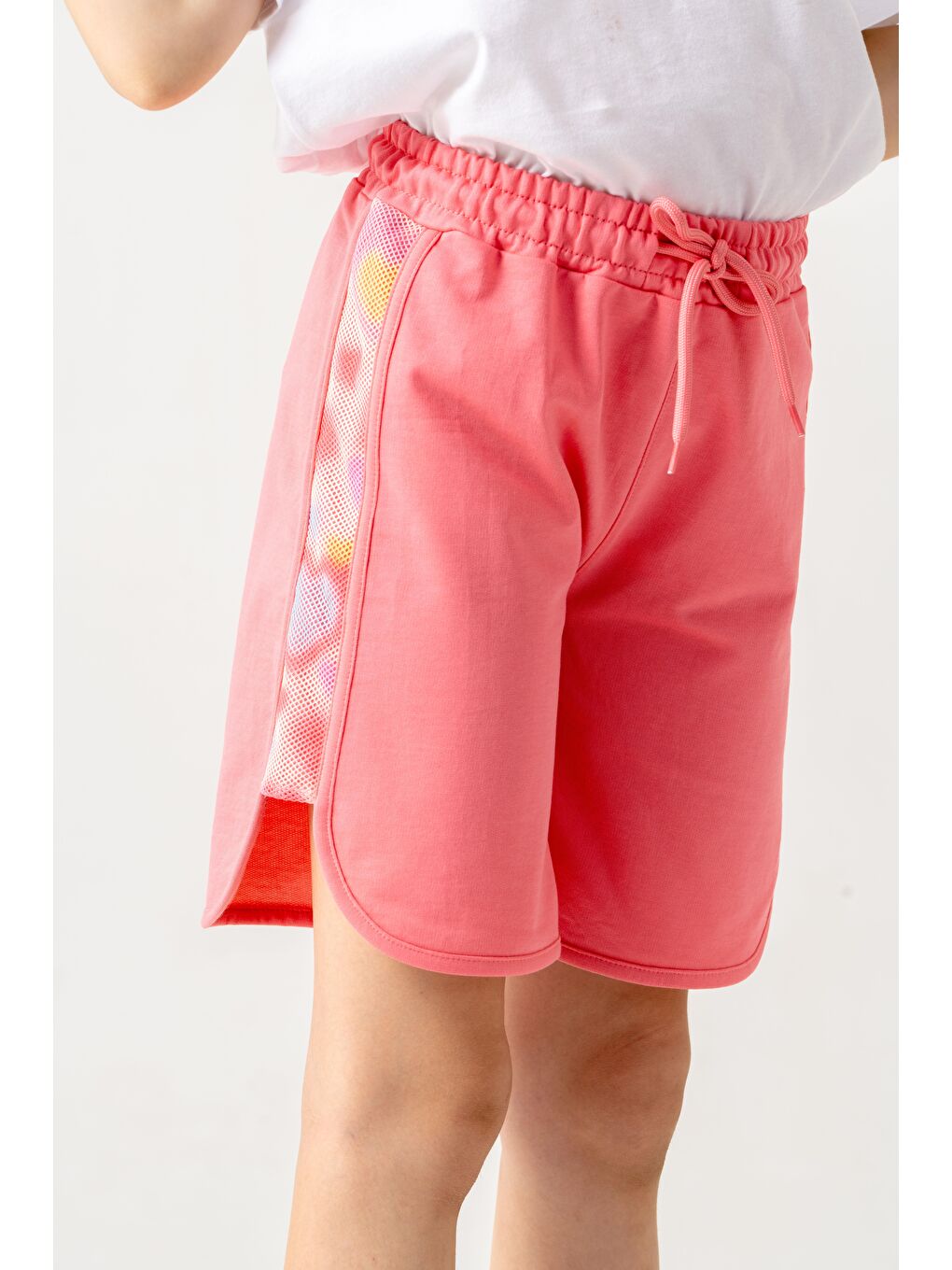 Pembe Yanları Fileli File Süblime Baskılı Kız Çocuk Şort-3