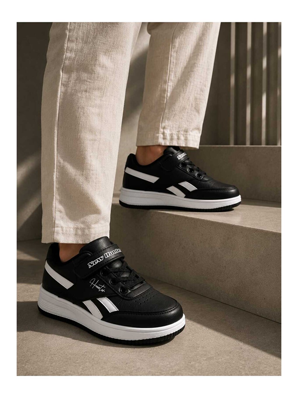 Siyah Çocuk Günlük Spor Ayakkabı Okul-günlük Cırt Cırtlı Rahat Sneaker Hafif Kaymaz Taban-2